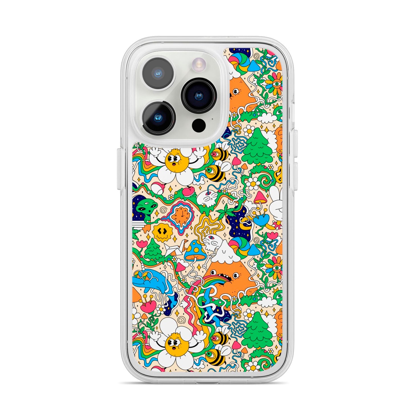 Psychedelic Trippy iPhone 14 Pro Clear Tough Case Silver