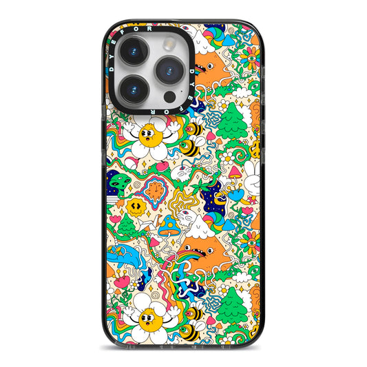 Psychedelic Trippy iPhone 14 Pro Max Black Impact Case on Silver phone