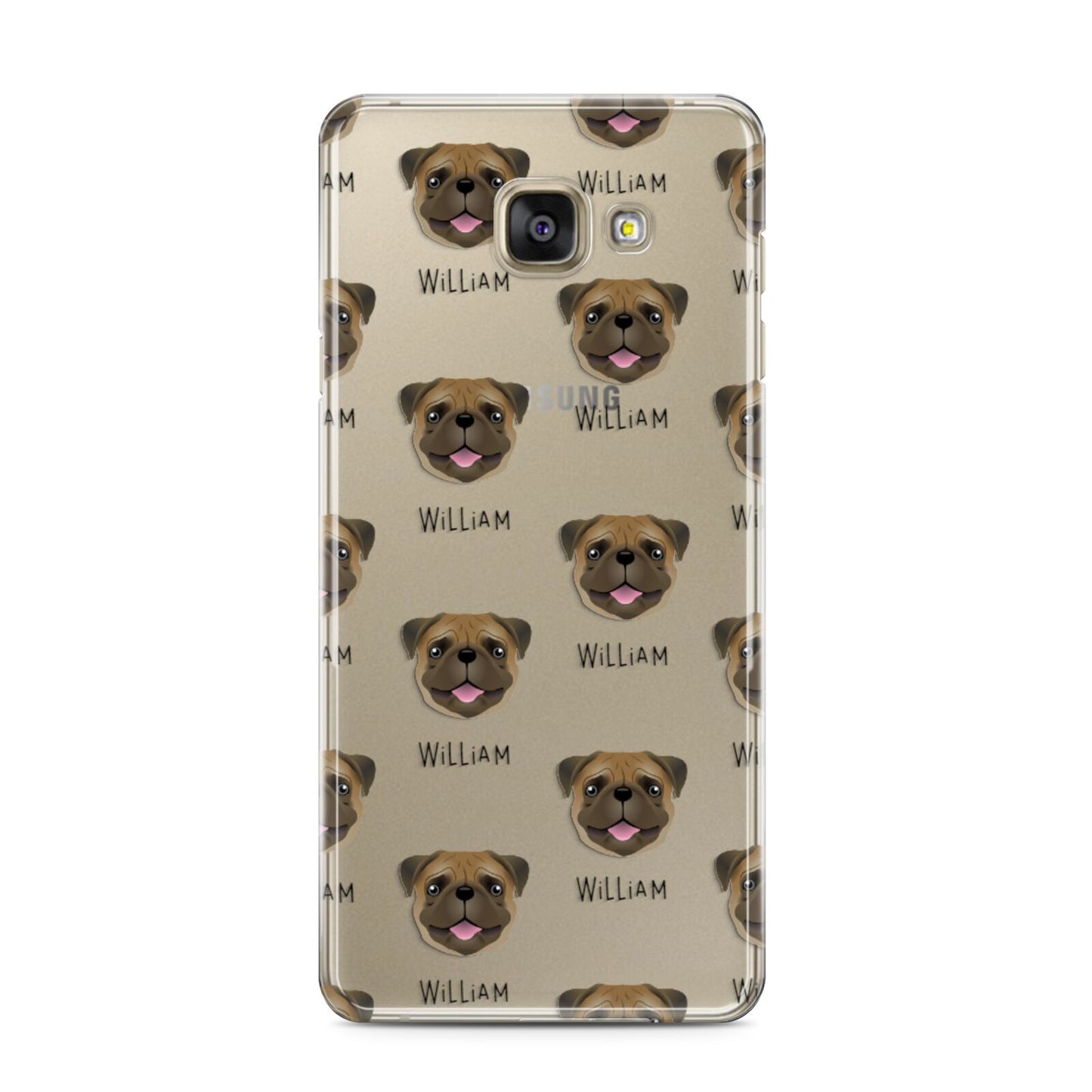 Pug Icon with Name Samsung Galaxy A3 2016 Case on gold phone
