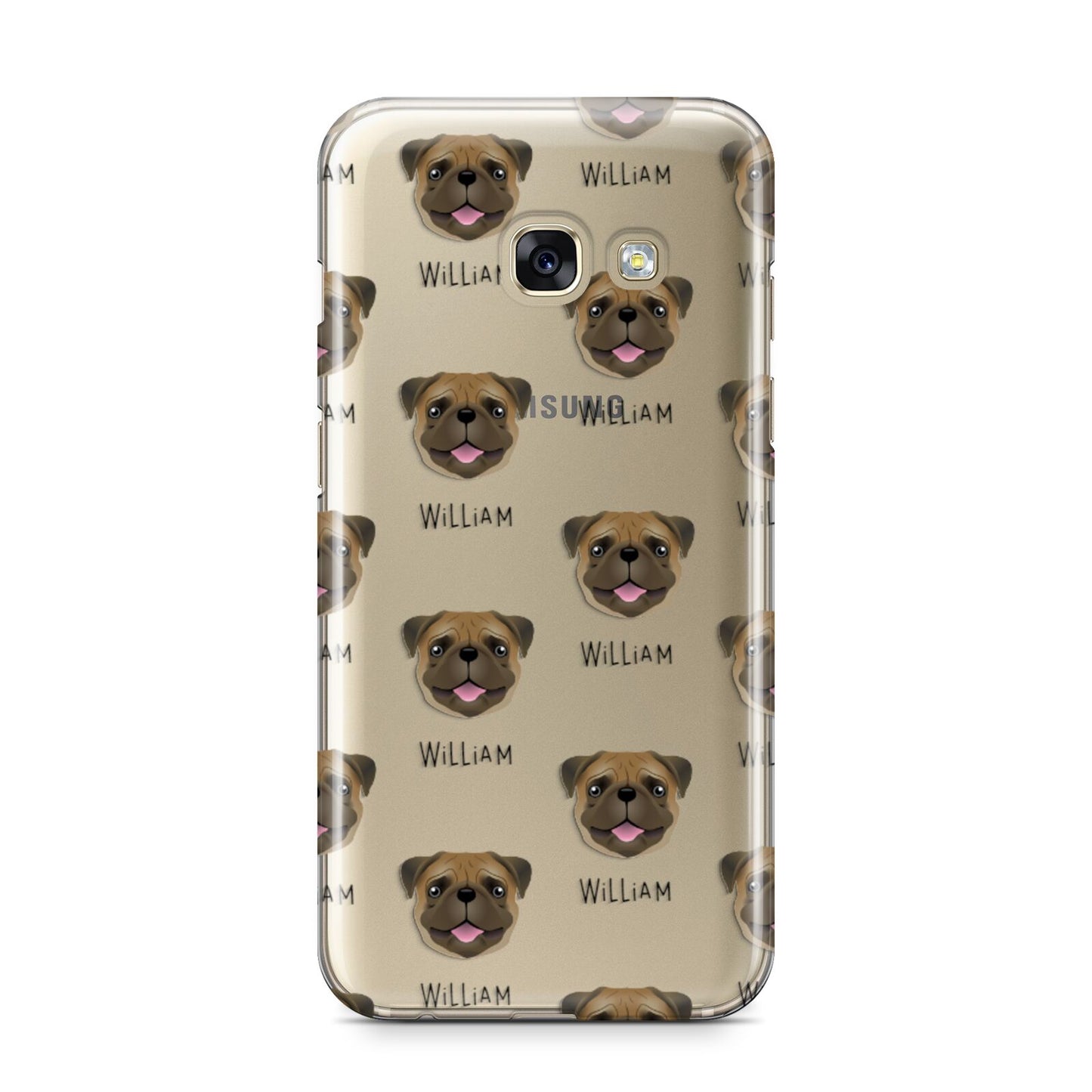 Pug Icon with Name Samsung Galaxy A3 2017 Case on gold phone