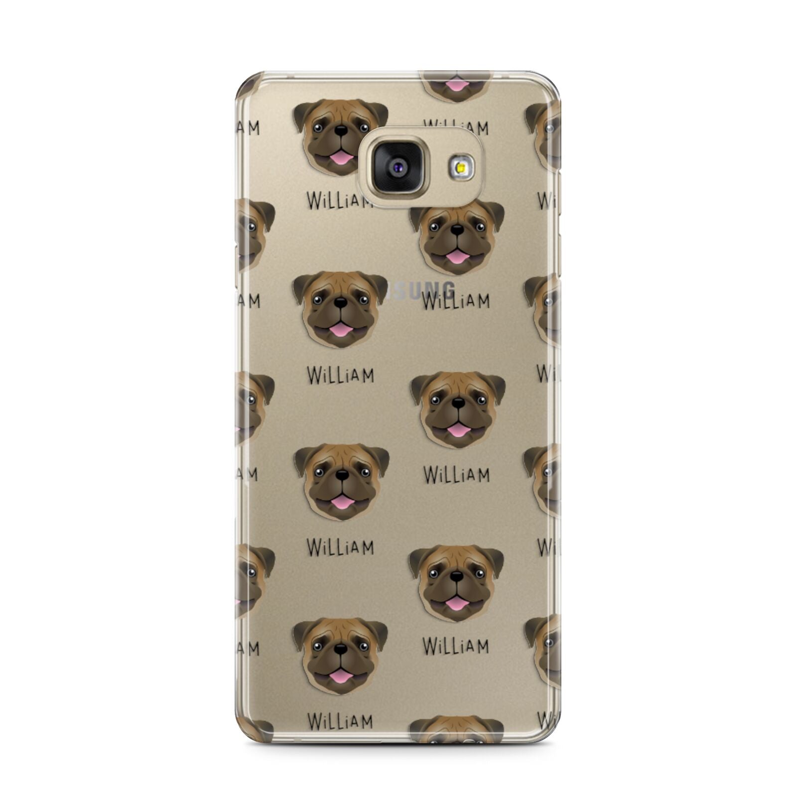 Pug Icon with Name Samsung Galaxy A7 2016 Case on gold phone