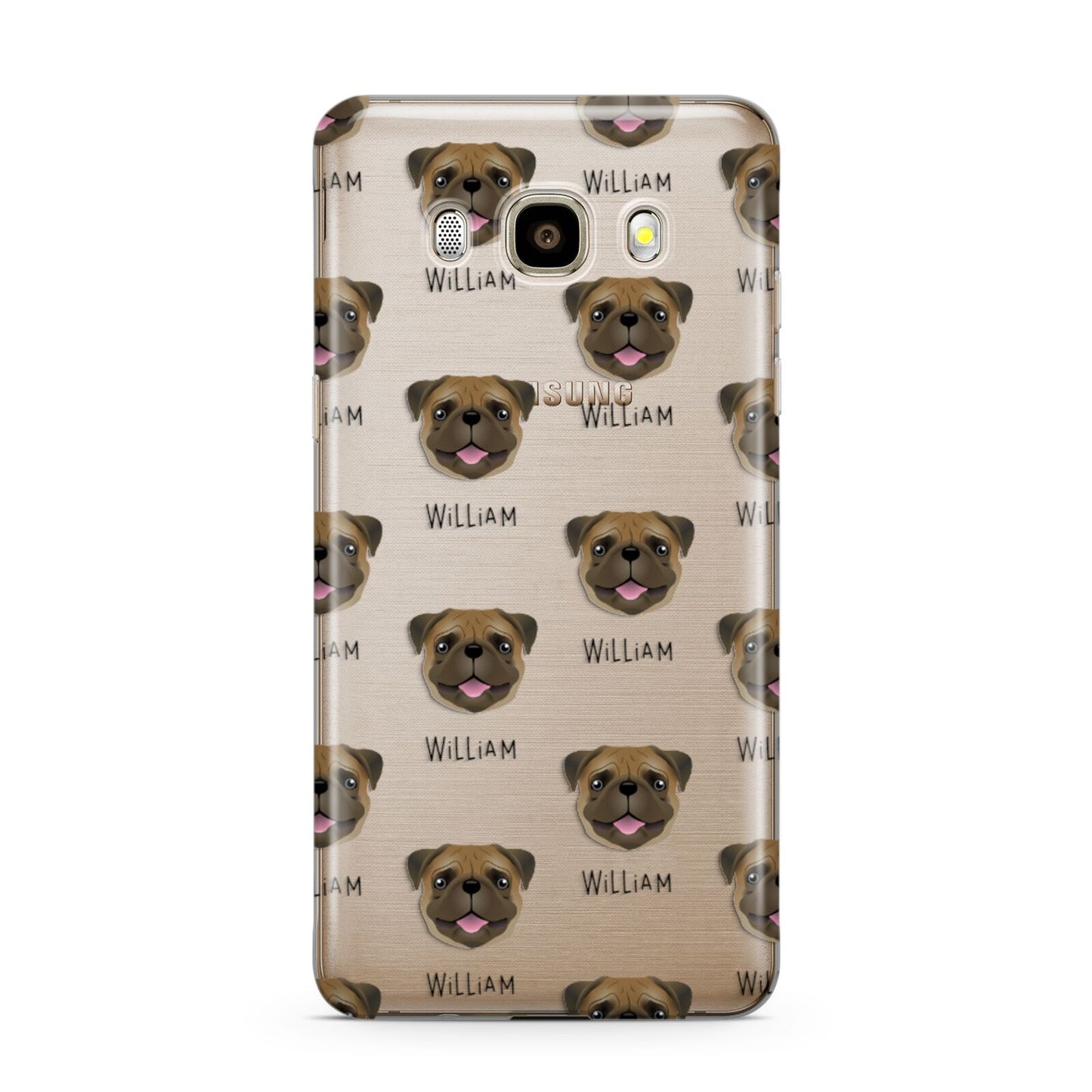 Pug Icon with Name Samsung Galaxy J7 2016 Case on gold phone