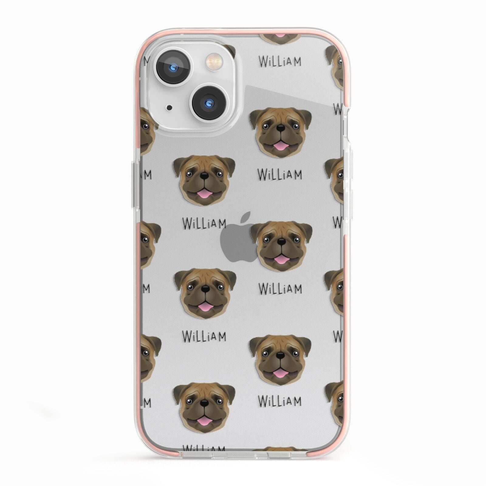 Pug Icon with Name iPhone 13 TPU Impact Case with Pink Edges