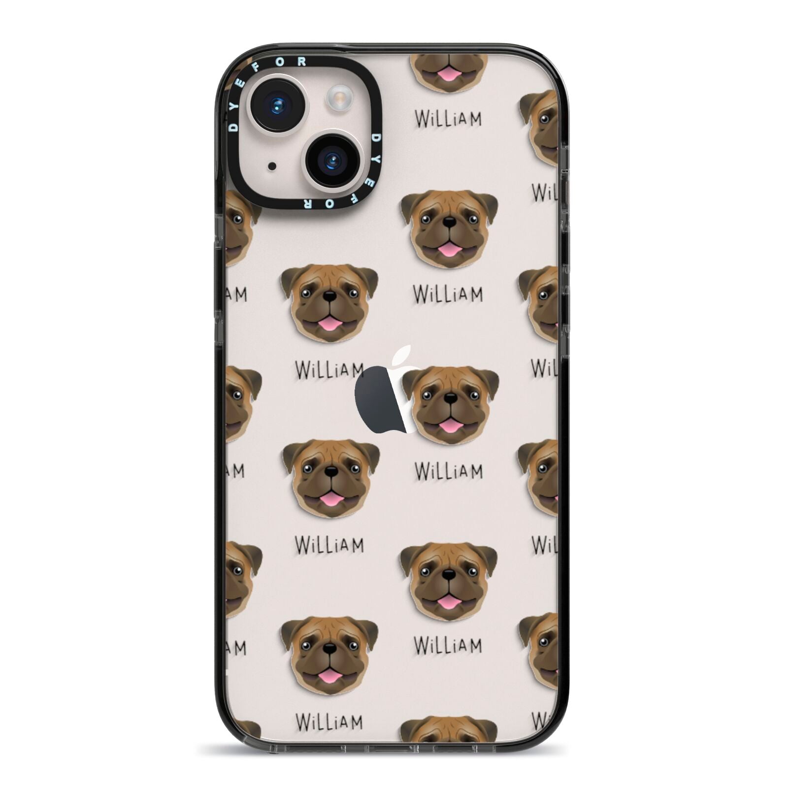 Pug Icon with Name iPhone 14 Plus Black Impact Case on Silver phone