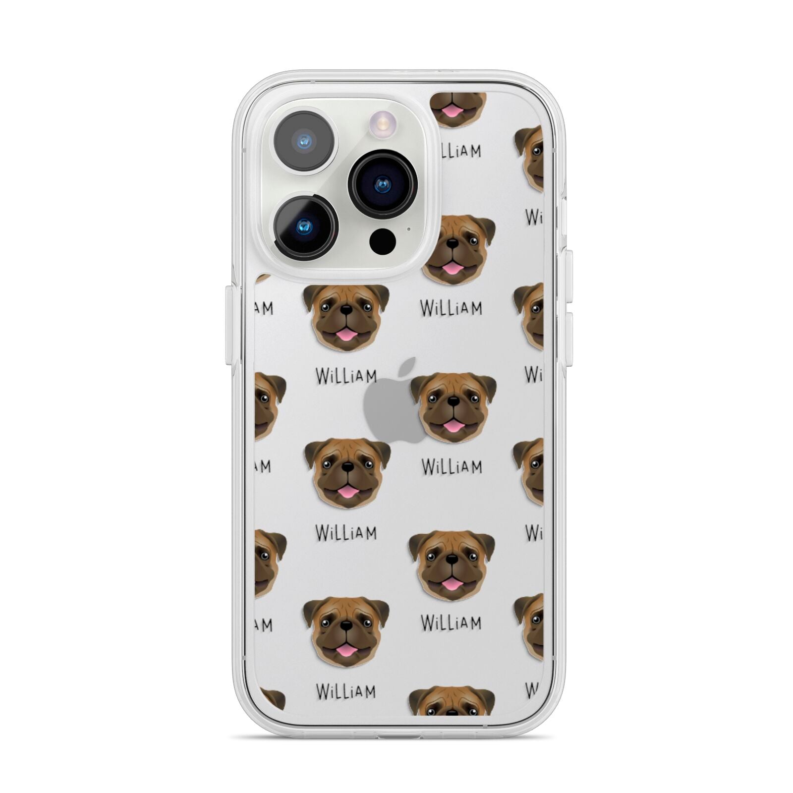 Pug Icon with Name iPhone 14 Pro Clear Tough Case Silver