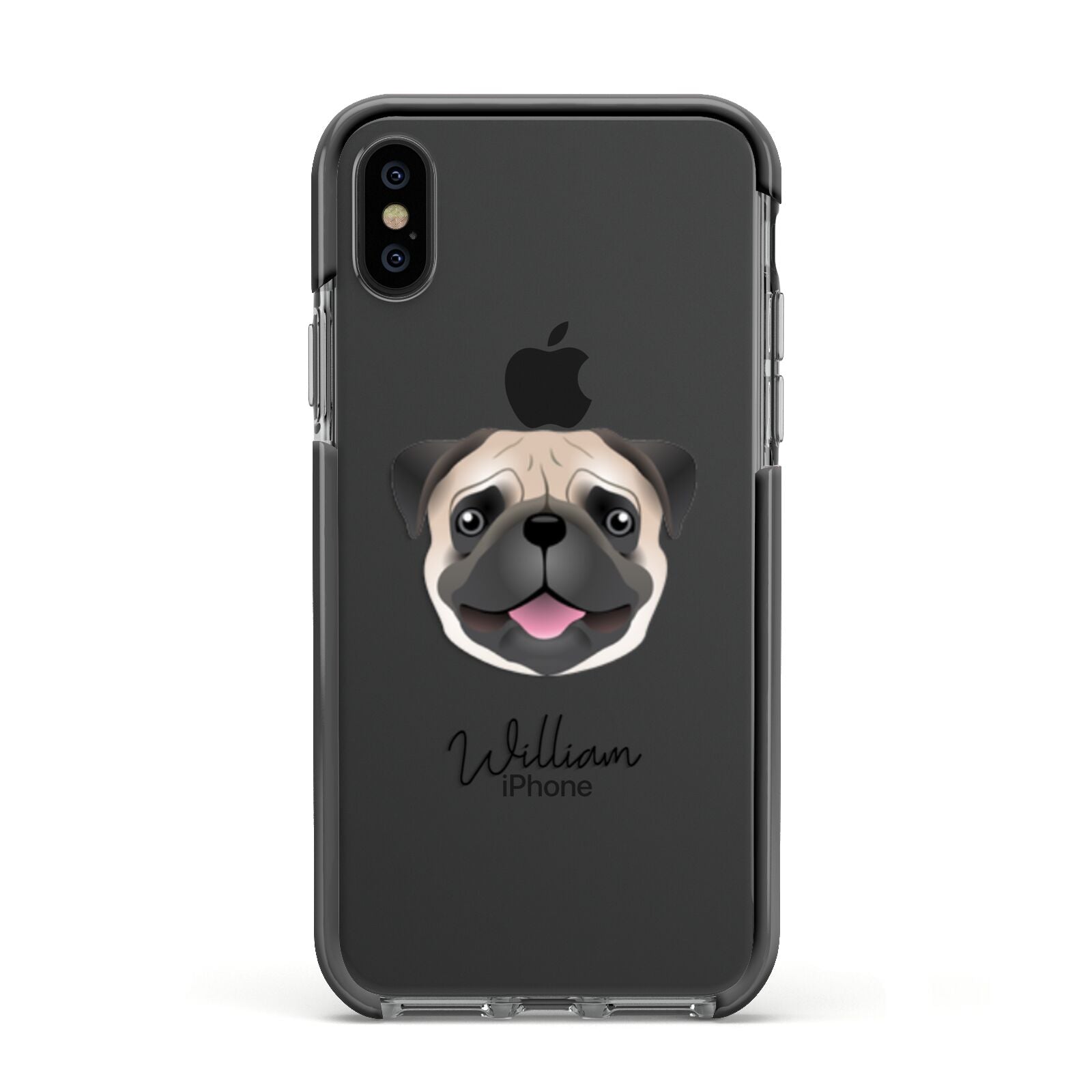 Pug Personalised Apple iPhone Xs Impact Case Black Edge on Black Phone