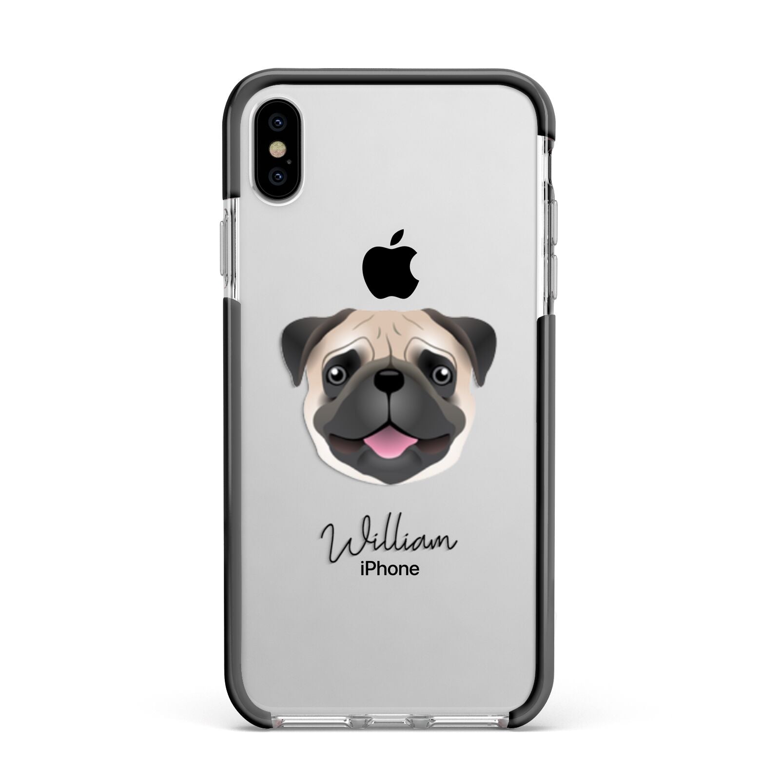 Pug Personalised Apple iPhone Xs Max Impact Case Black Edge on Silver Phone