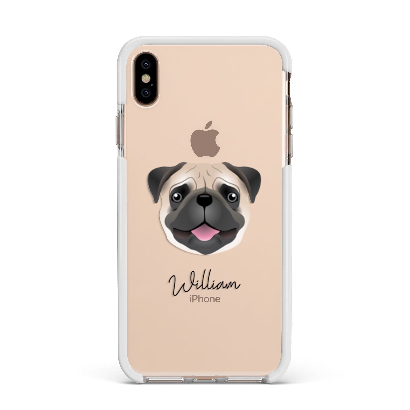 Pug Personalised Apple iPhone Xs Max Impact Case White Edge on Gold Phone