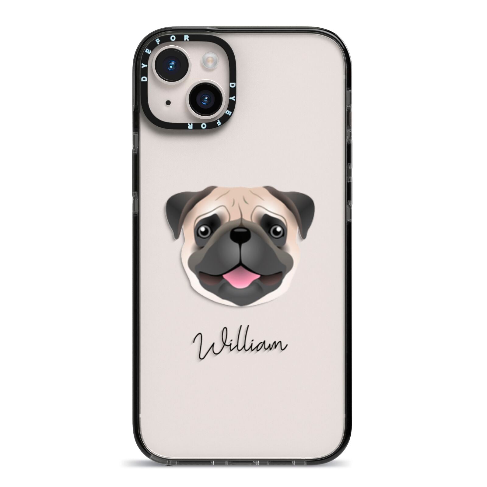 Pug Personalised iPhone 14 Plus Black Impact Case on Silver phone