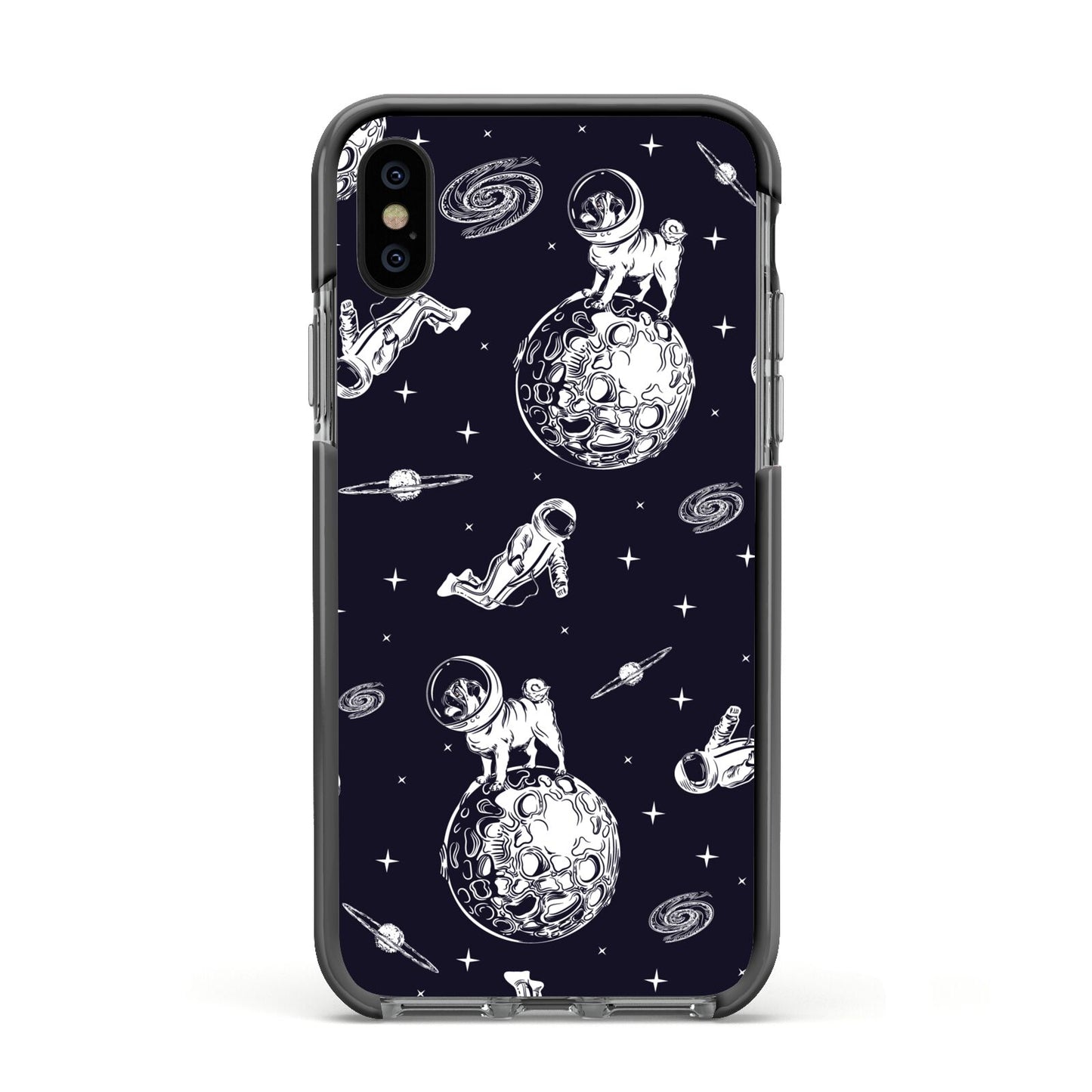 Pug in Space Apple iPhone Xs Impact Case Black Edge on Black Phone