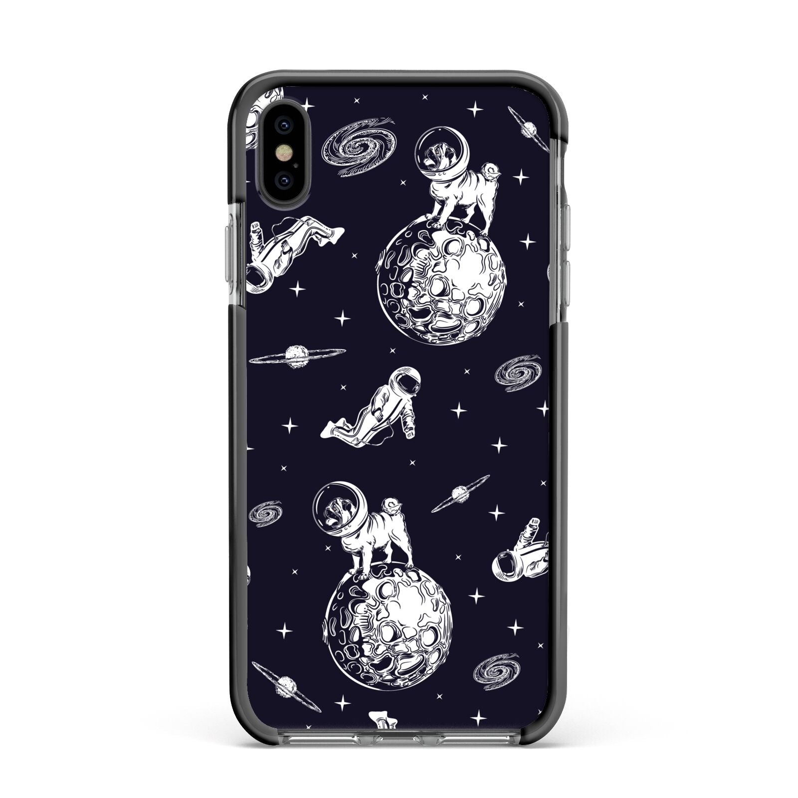 Pug in Space Apple iPhone Xs Max Impact Case Black Edge on Black Phone