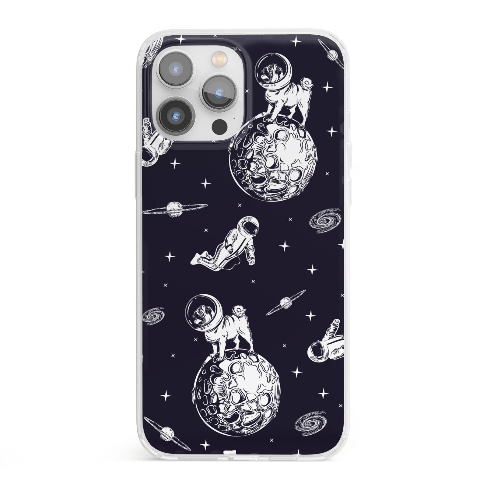 Pug in Space iPhone 13 Pro Max Clear Bumper Case