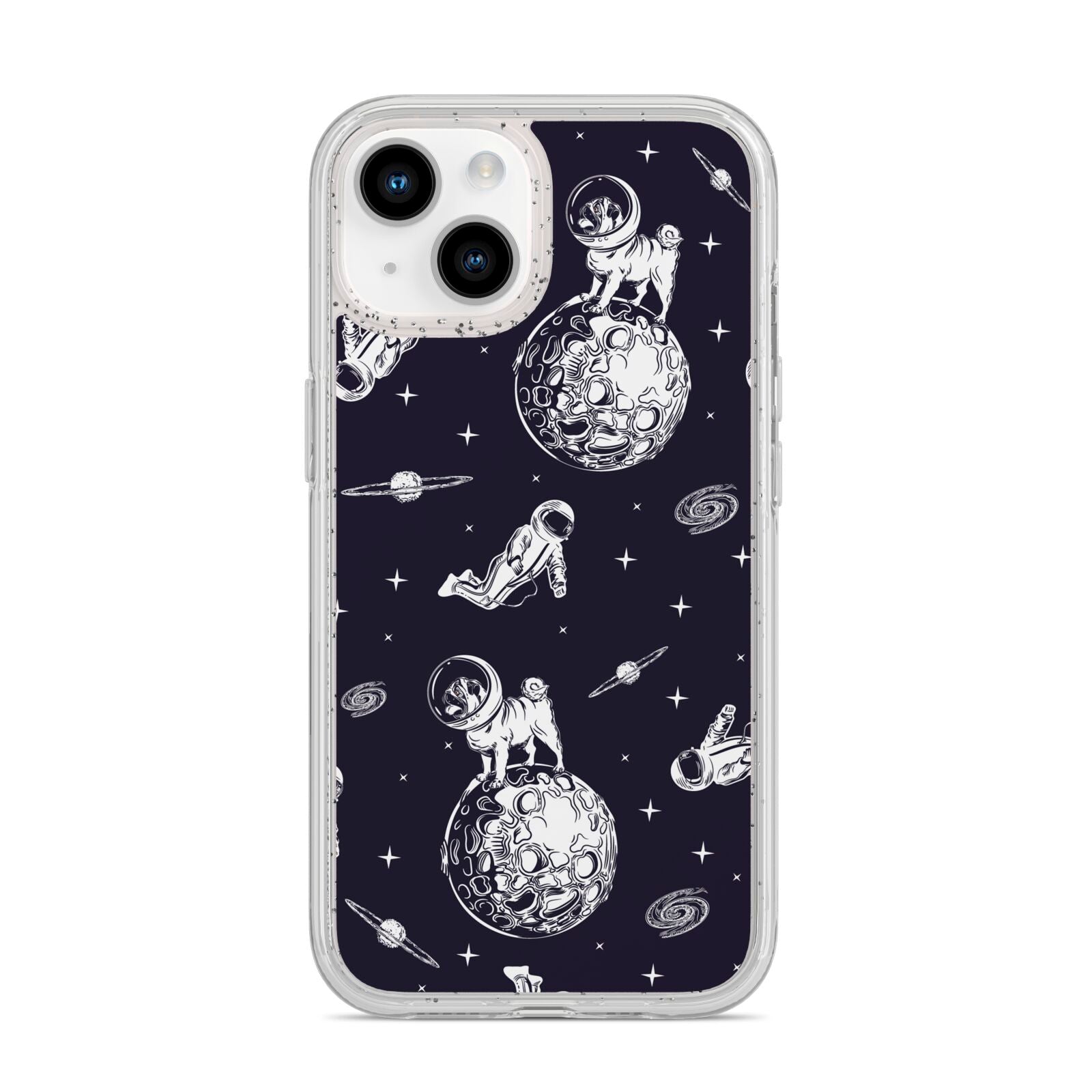 Pug in Space iPhone 14 Glitter Tough Case Starlight