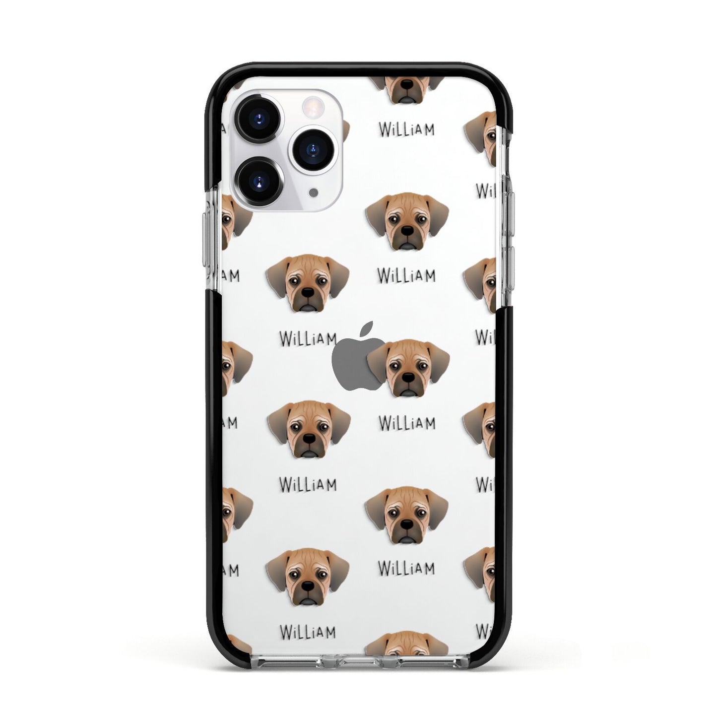 Pugalier Icon with Name Apple iPhone 11 Pro in Silver with Black Impact Case