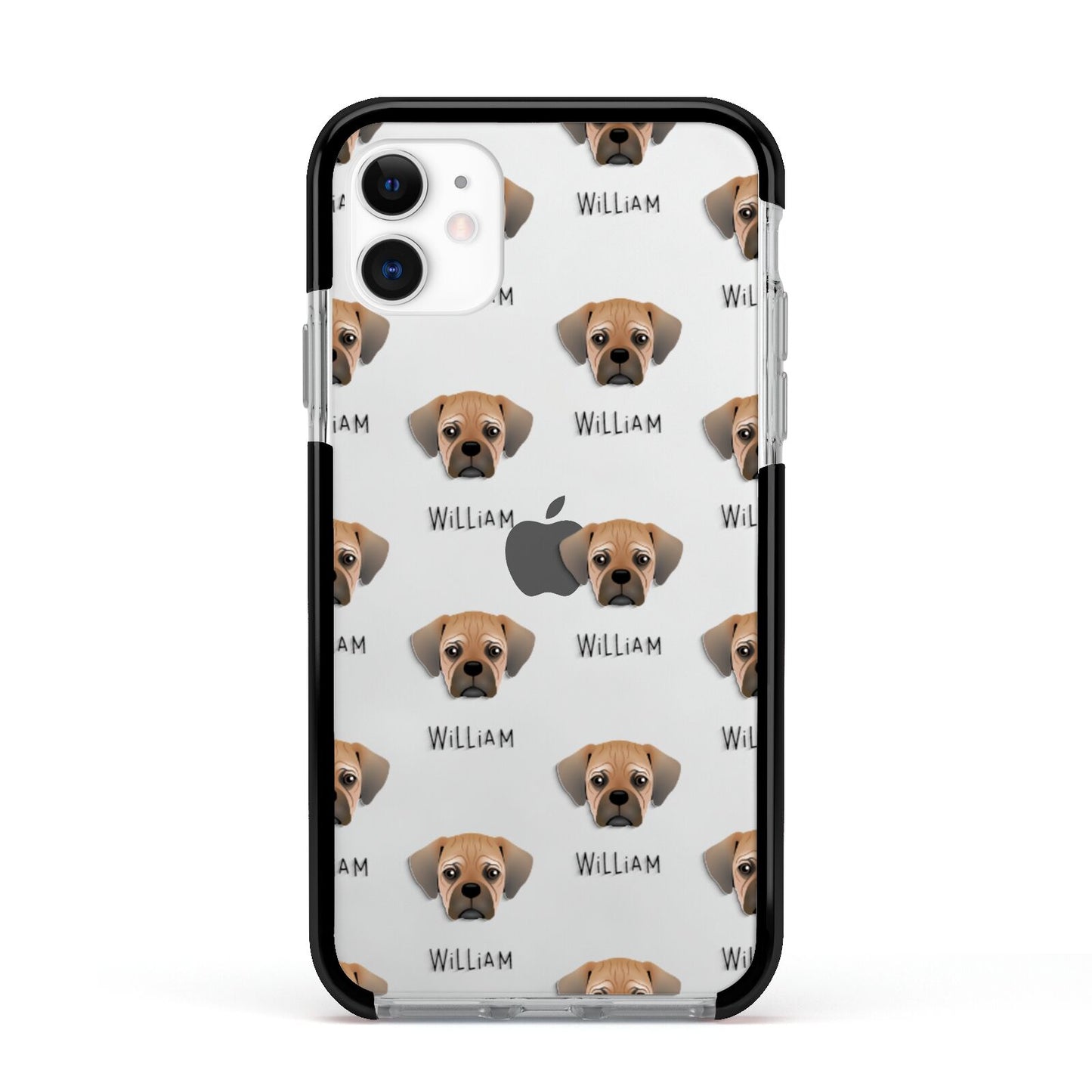 Pugalier Icon with Name Apple iPhone 11 in White with Black Impact Case