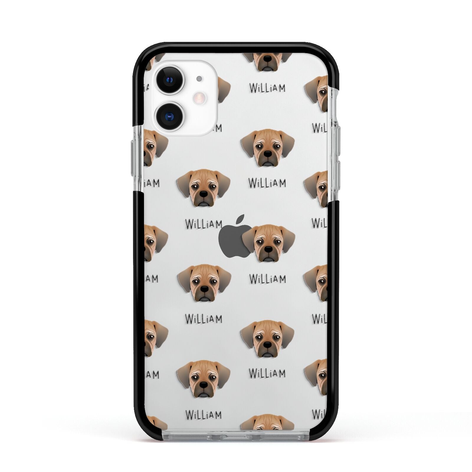Pugalier Icon with Name Apple iPhone 11 in White with Black Impact Case