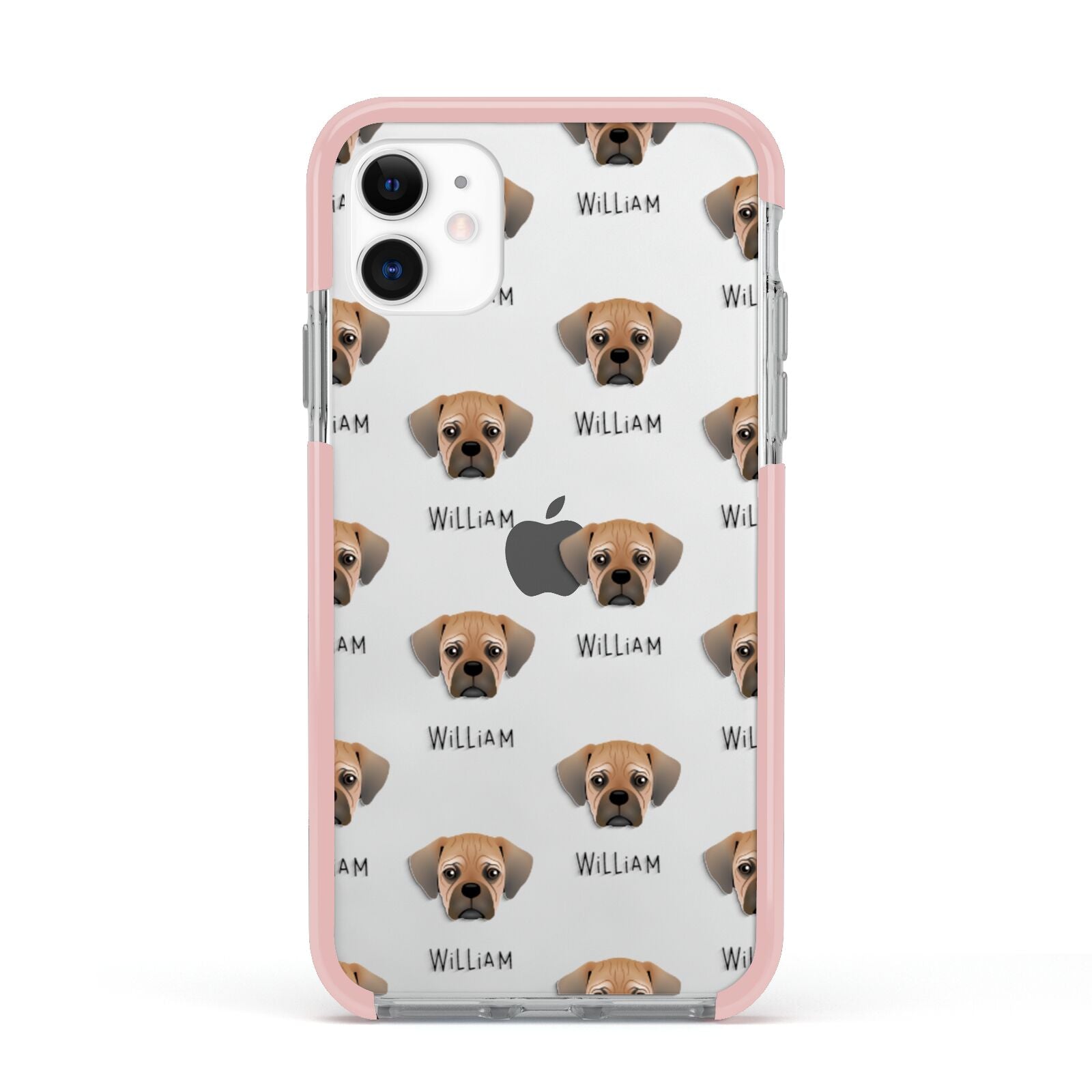 Pugalier Icon with Name Apple iPhone 11 in White with Pink Impact Case