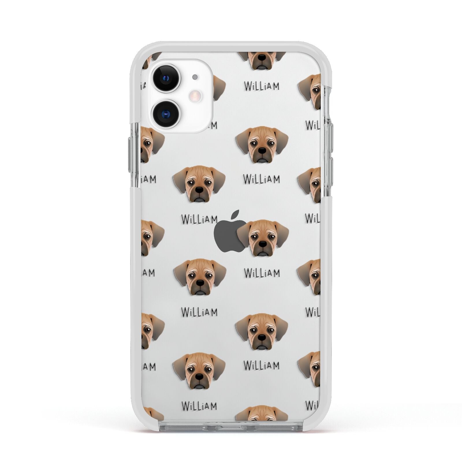 Pugalier Icon with Name Apple iPhone 11 in White with White Impact Case