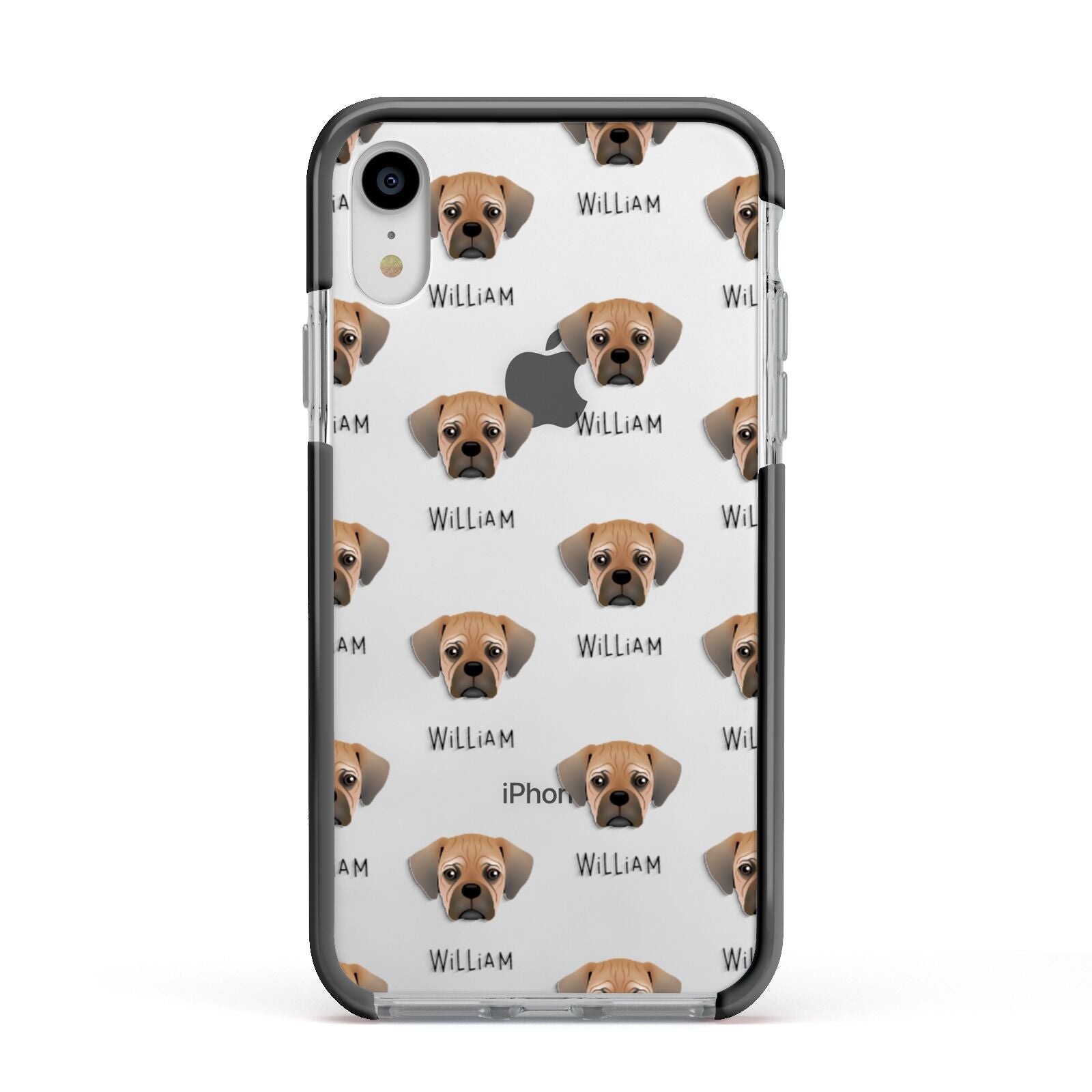 Pugalier Icon with Name Apple iPhone XR Impact Case Black Edge on Silver Phone