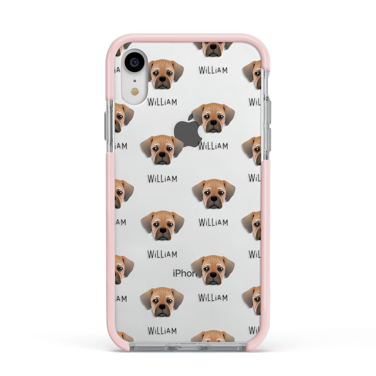 Pugalier Icon with Name Apple iPhone XR Impact Case Pink Edge on Silver Phone