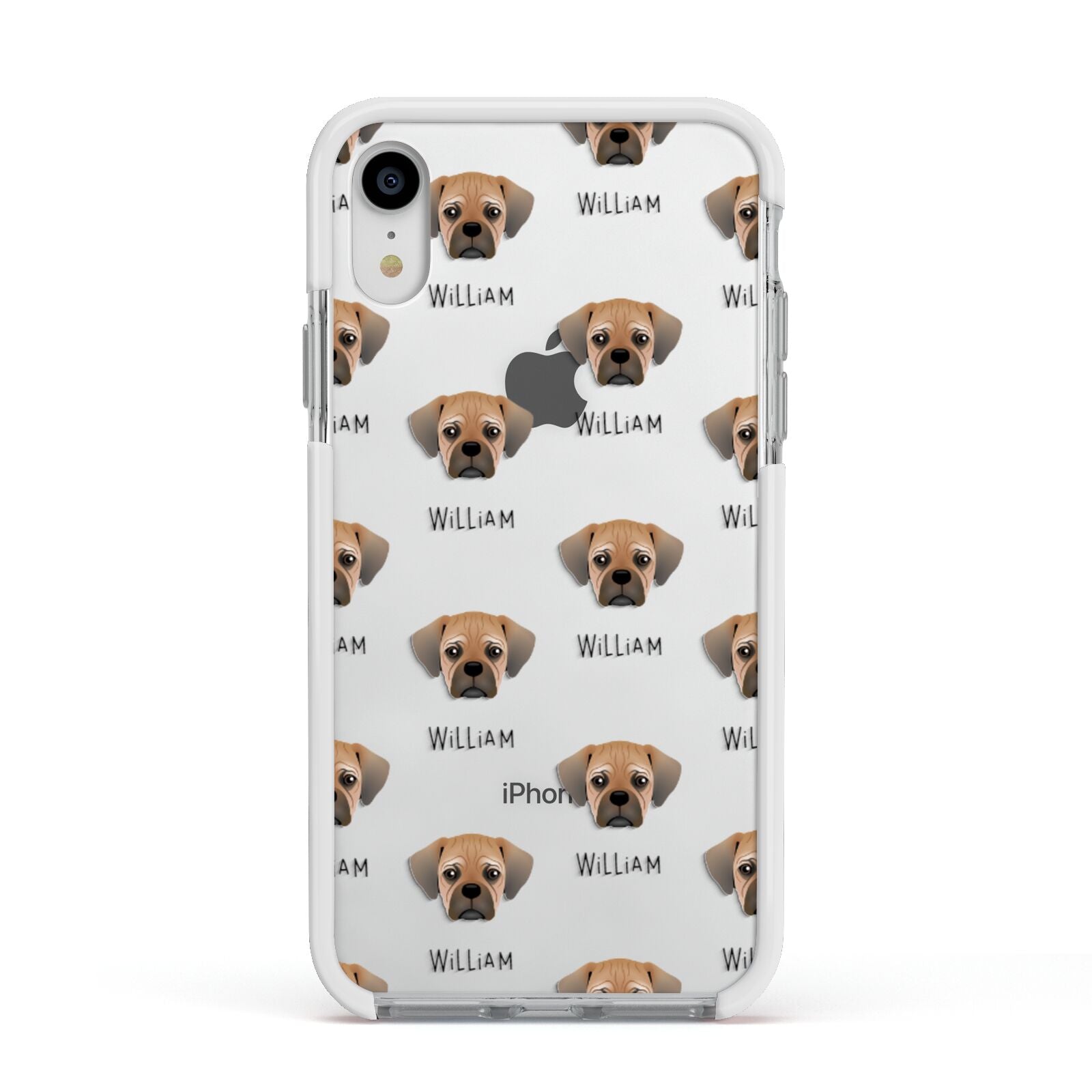 Pugalier Icon with Name Apple iPhone XR Impact Case White Edge on Silver Phone