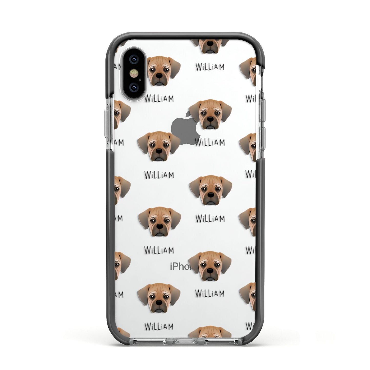 Pugalier Icon with Name Apple iPhone Xs Impact Case Black Edge on Silver Phone