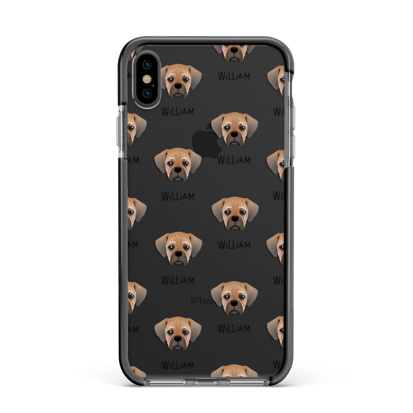 Pugalier Icon with Name Apple iPhone Xs Max Impact Case Black Edge on Black Phone