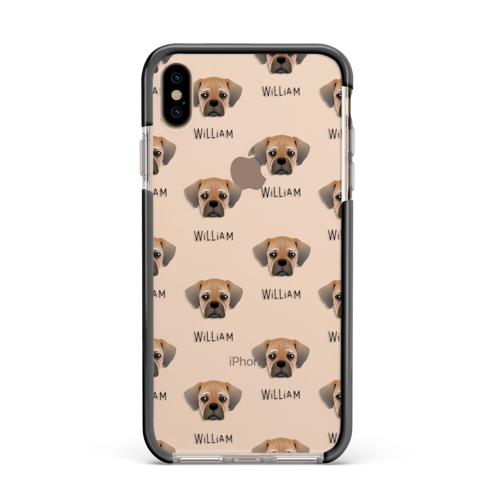 Pugalier Icon with Name Apple iPhone Xs Max Impact Case Black Edge on Gold Phone