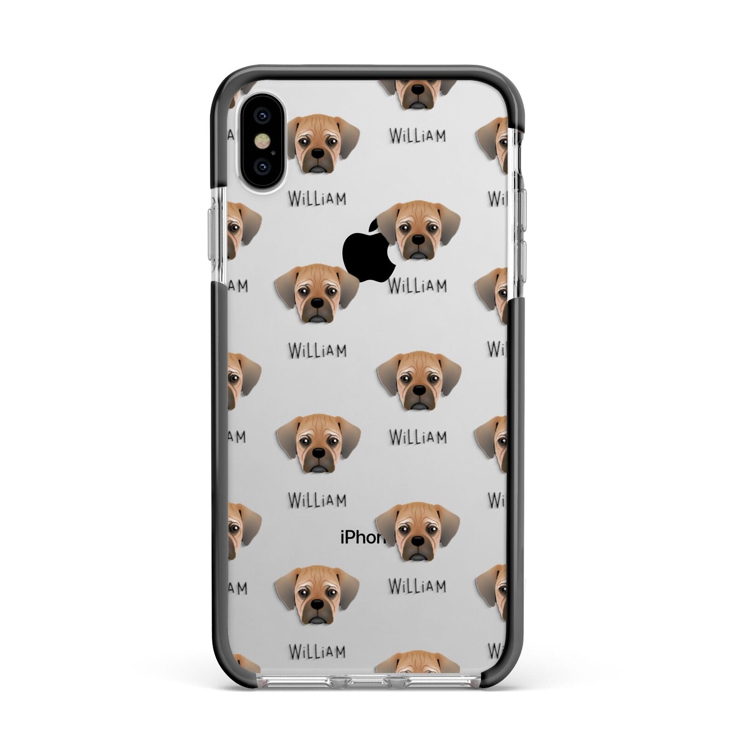 Pugalier Icon with Name Apple iPhone Xs Max Impact Case Black Edge on Silver Phone