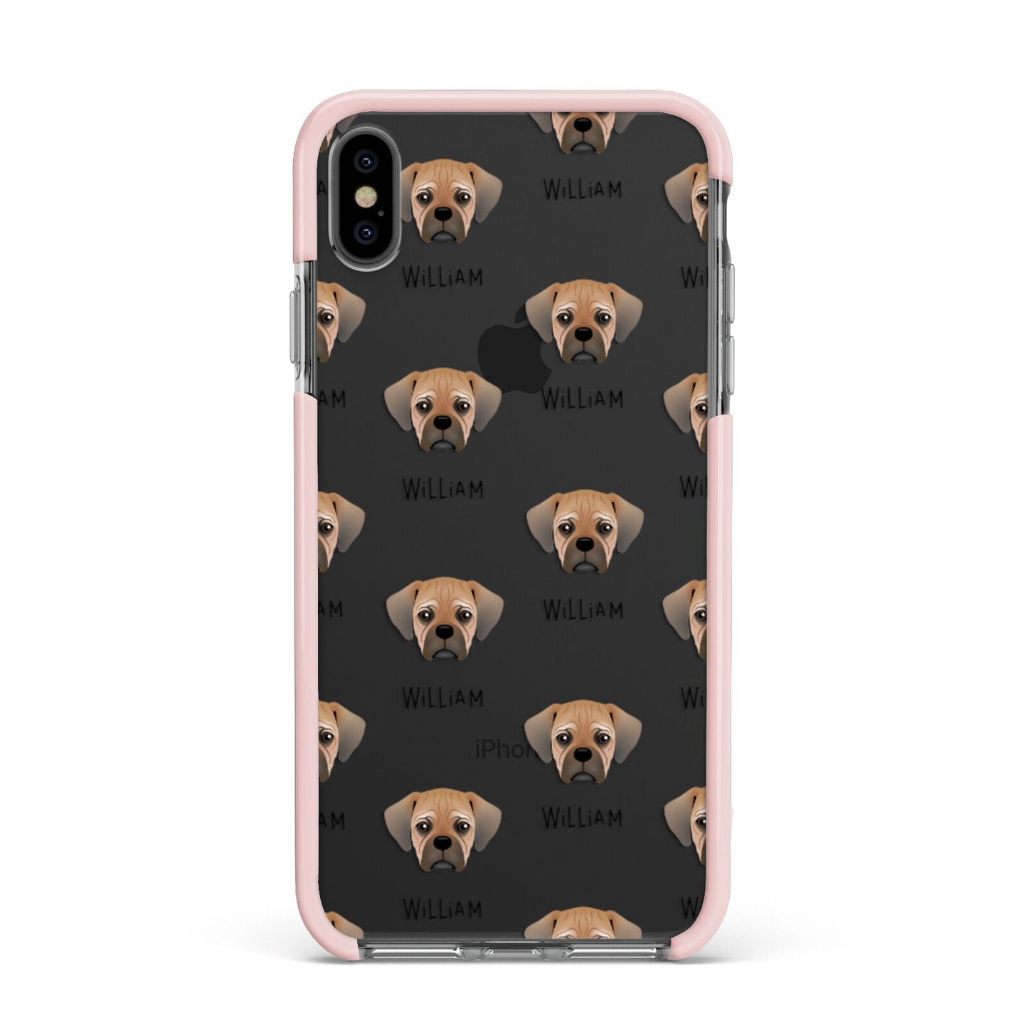 Pugalier Icon with Name Apple iPhone Xs Max Impact Case Pink Edge on Black Phone