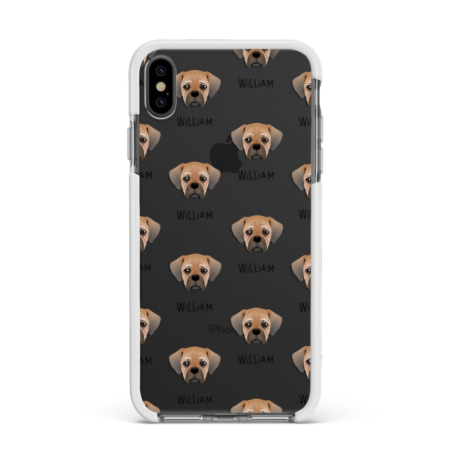 Pugalier Icon with Name Apple iPhone Xs Max Impact Case White Edge on Black Phone