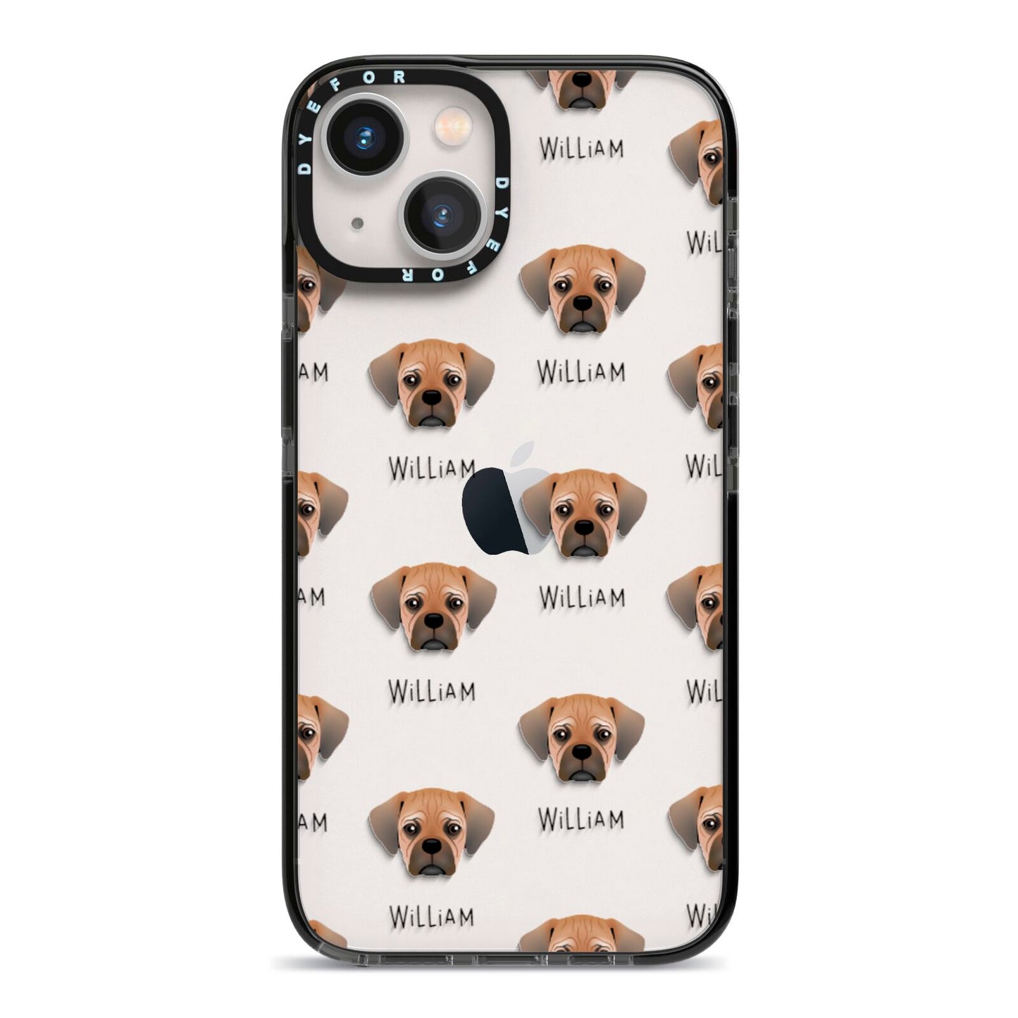 Pugalier Icon with Name iPhone 13 Black Impact Case on Silver phone