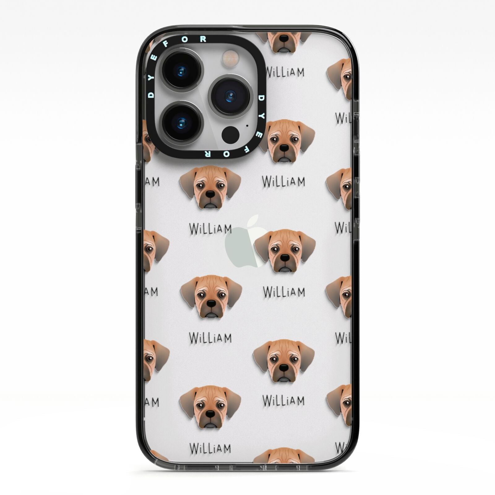Pugalier Icon with Name iPhone 13 Pro Black Impact Case on Silver phone