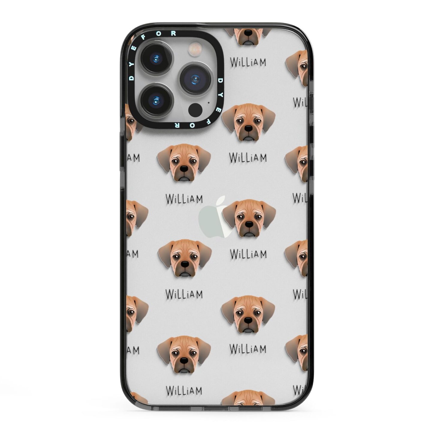 Pugalier Icon with Name iPhone 13 Pro Max Black Impact Case on Silver phone