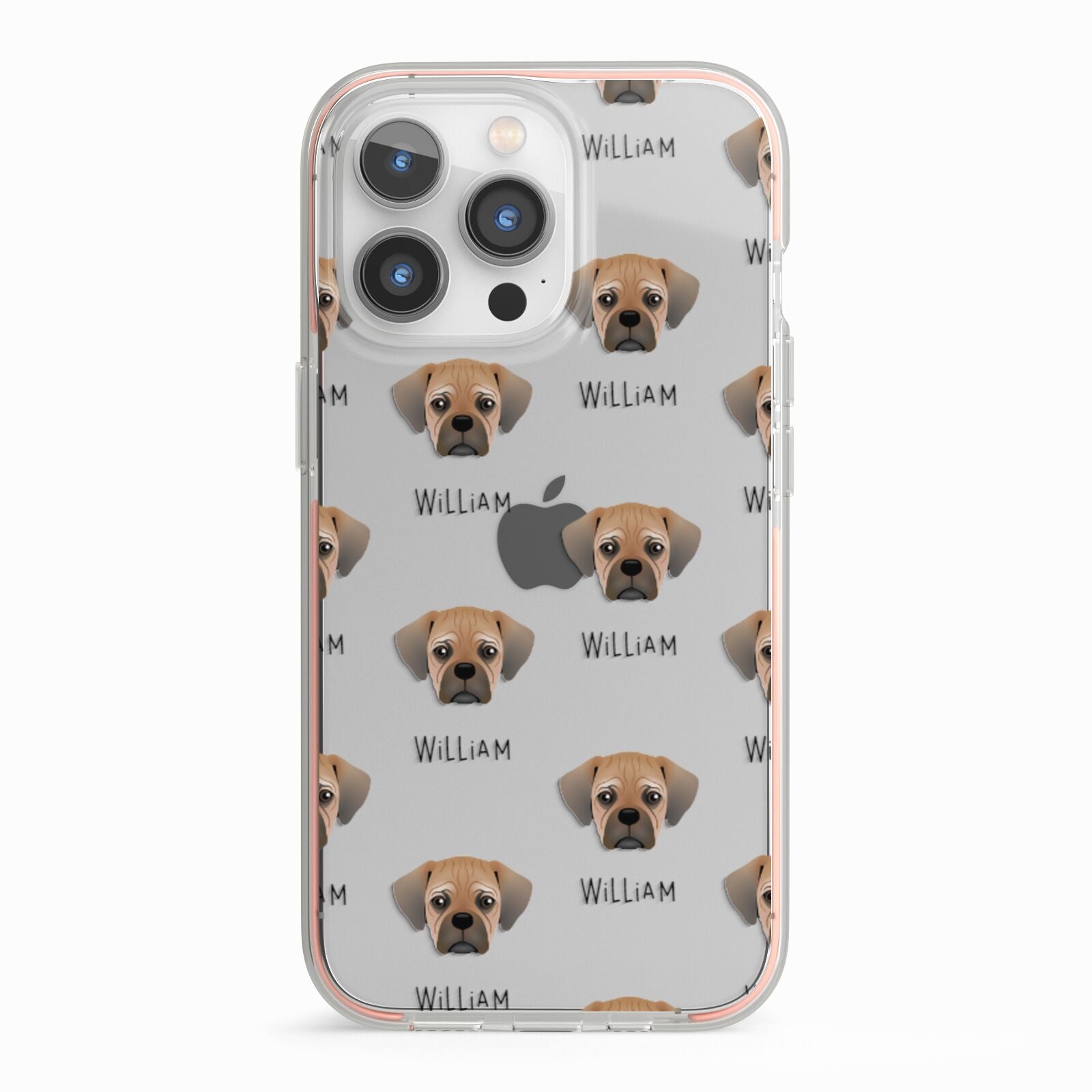 Pugalier Icon with Name iPhone 13 Pro TPU Impact Case with Pink Edges