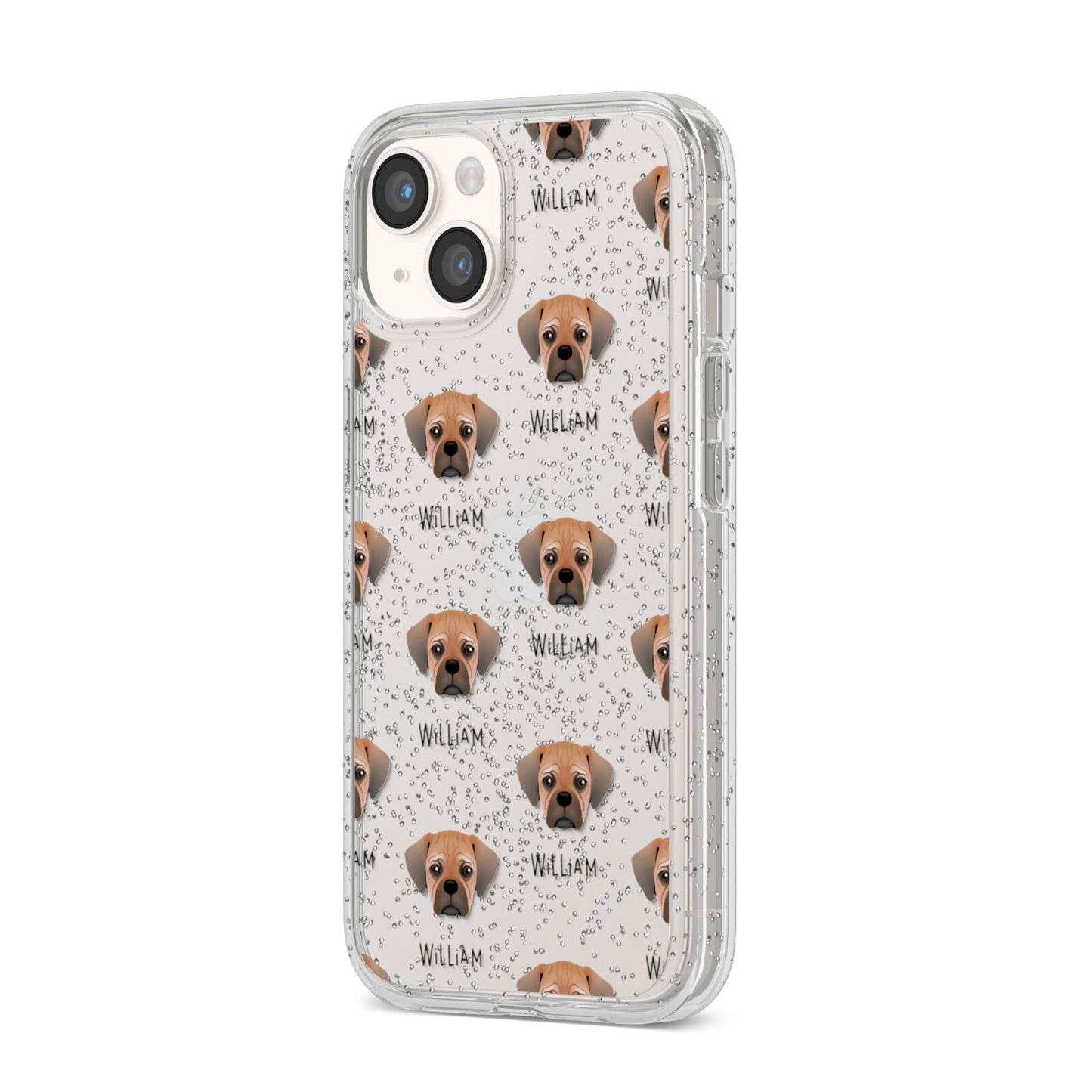 Pugalier Icon with Name iPhone 14 Glitter Tough Case Starlight Angled Image