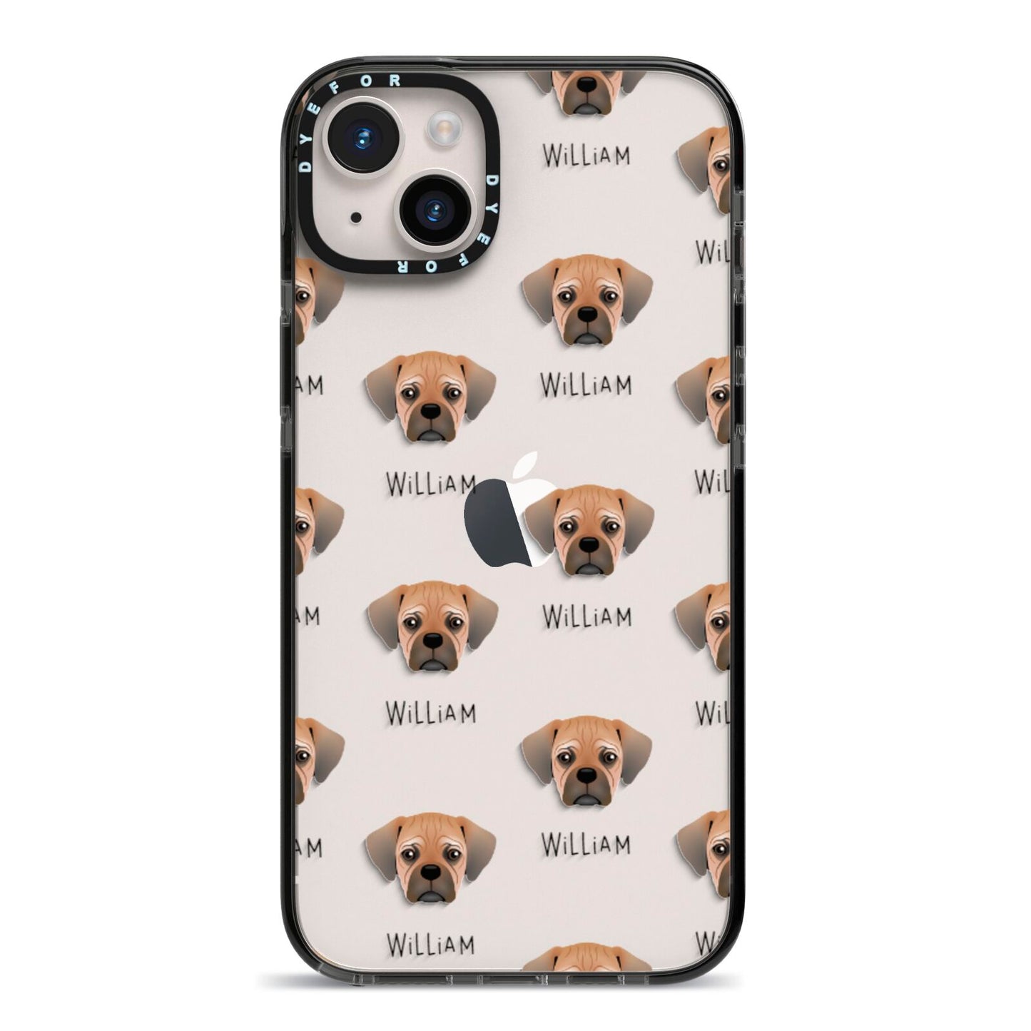 Pugalier Icon with Name iPhone 14 Plus Black Impact Case on Silver phone