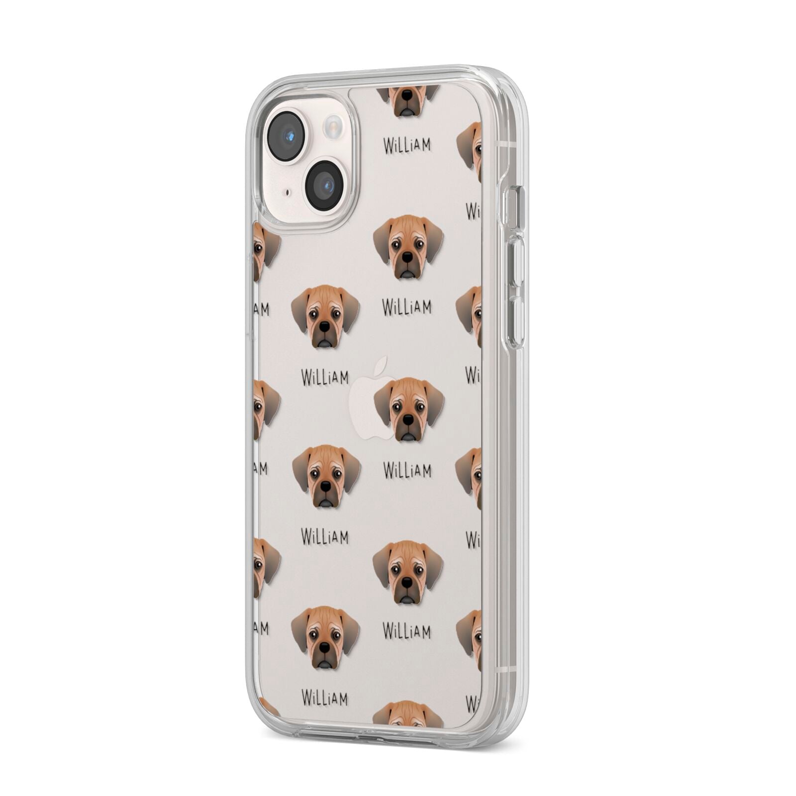 Pugalier Icon with Name iPhone 14 Plus Clear Tough Case Starlight Angled Image