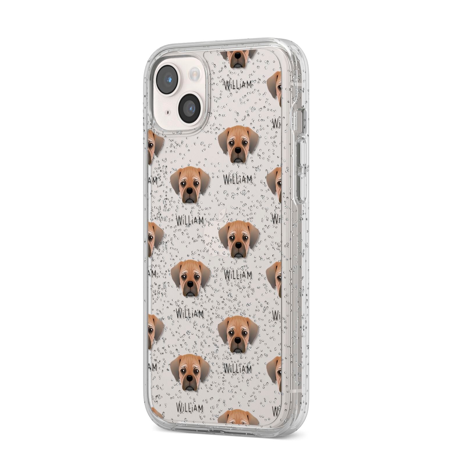 Pugalier Icon with Name iPhone 14 Plus Glitter Tough Case Starlight Angled Image