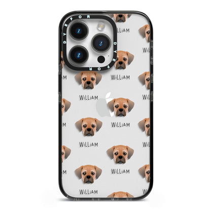 Pugalier Icon with Name iPhone 14 Pro Black Impact Case on Silver phone