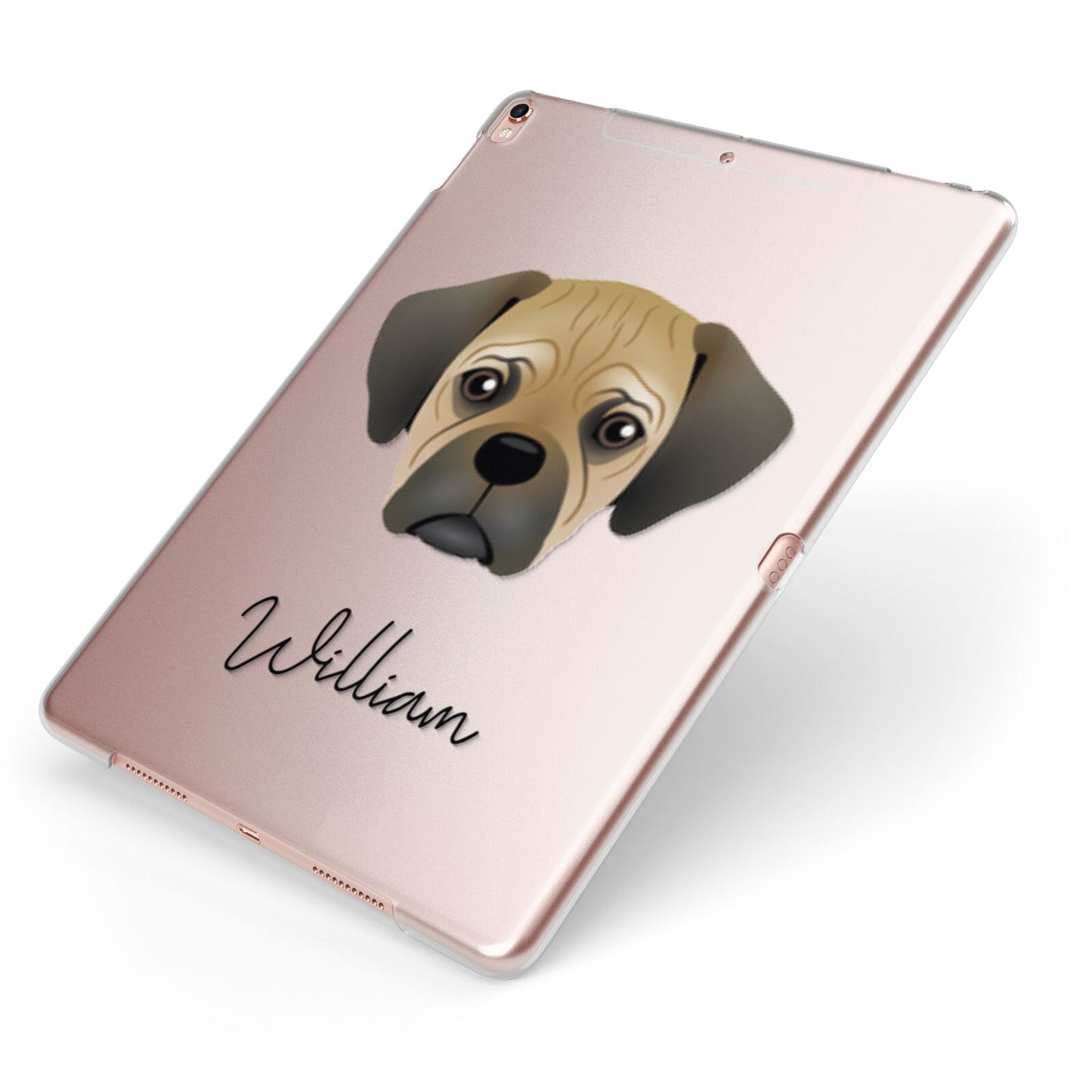 Pugalier Personalised Apple iPad Case on Rose Gold iPad Side View