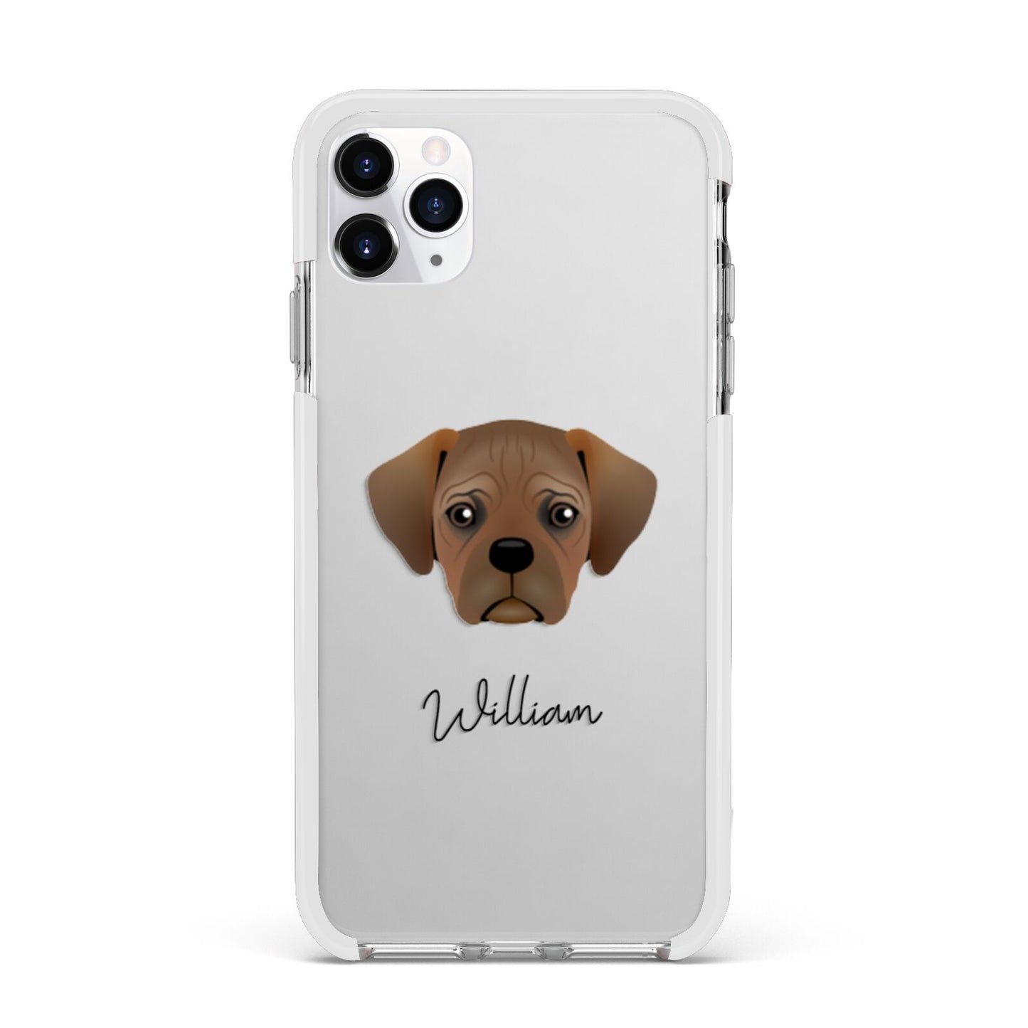 Pugalier Personalised Apple iPhone 11 Pro Max in Silver with White Impact Case