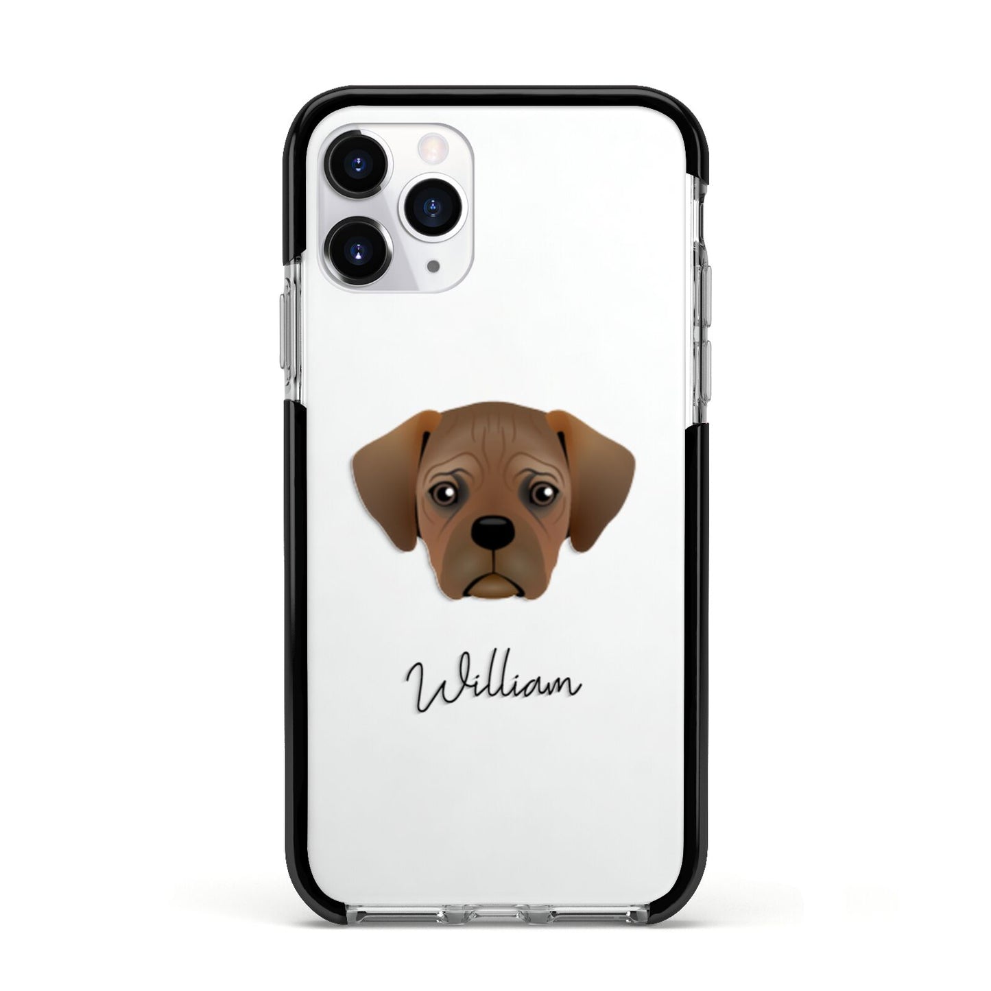 Pugalier Personalised Apple iPhone 11 Pro in Silver with Black Impact Case