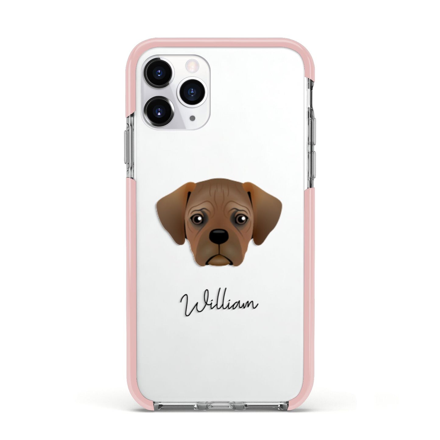 Pugalier Personalised Apple iPhone 11 Pro in Silver with Pink Impact Case
