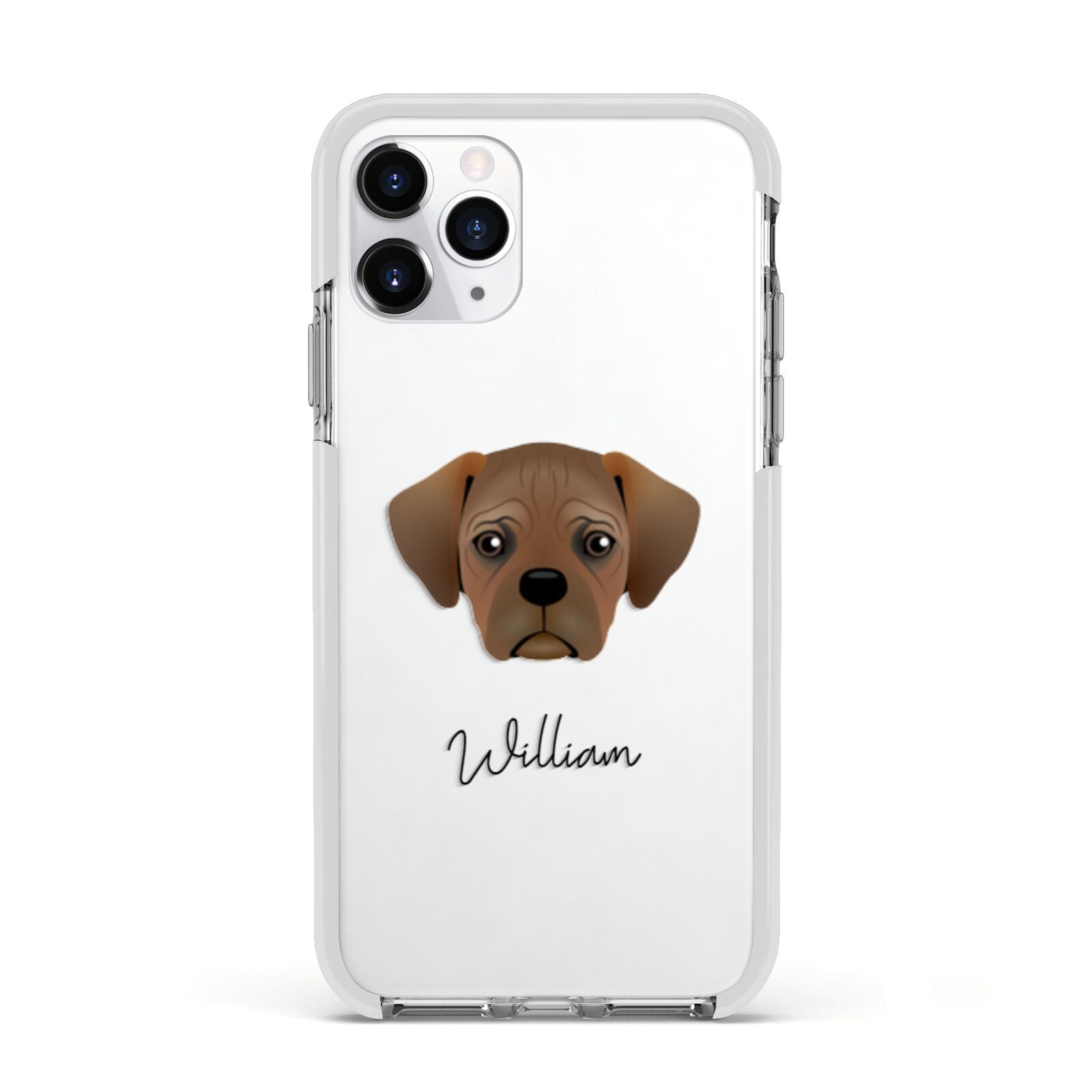 Pugalier Personalised Apple iPhone 11 Pro in Silver with White Impact Case