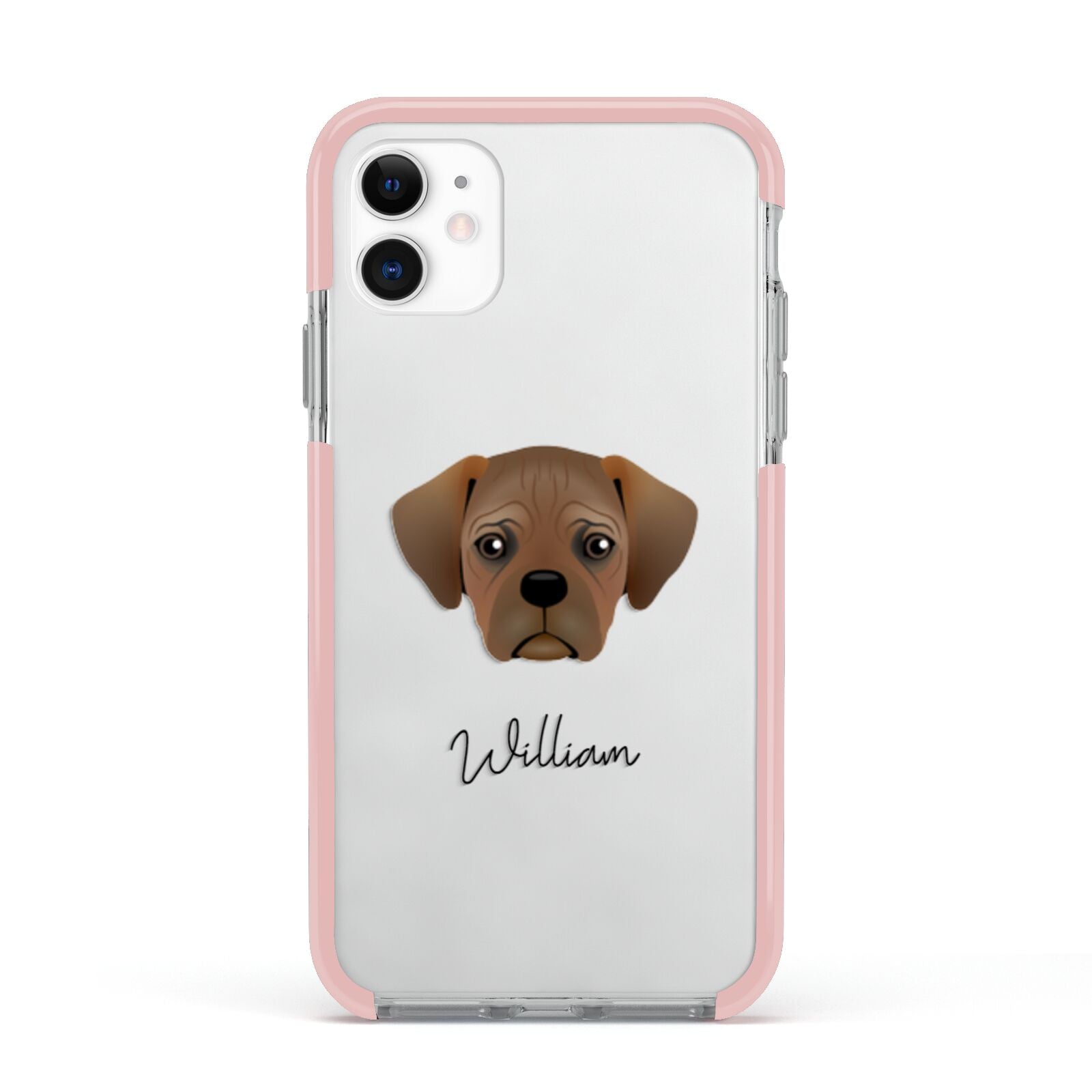 Pugalier Personalised Apple iPhone 11 in White with Pink Impact Case