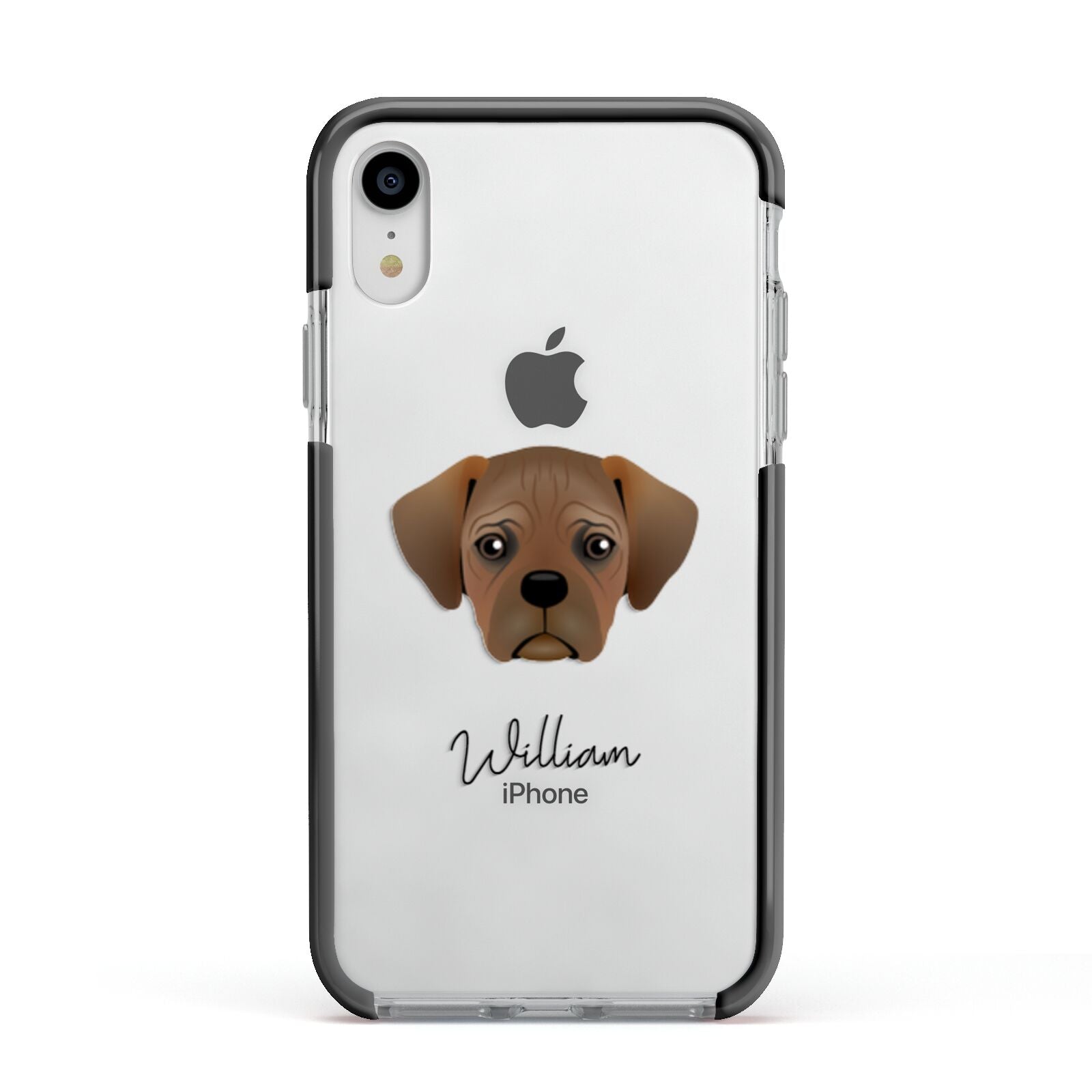 Pugalier Personalised Apple iPhone XR Impact Case Black Edge on Silver Phone