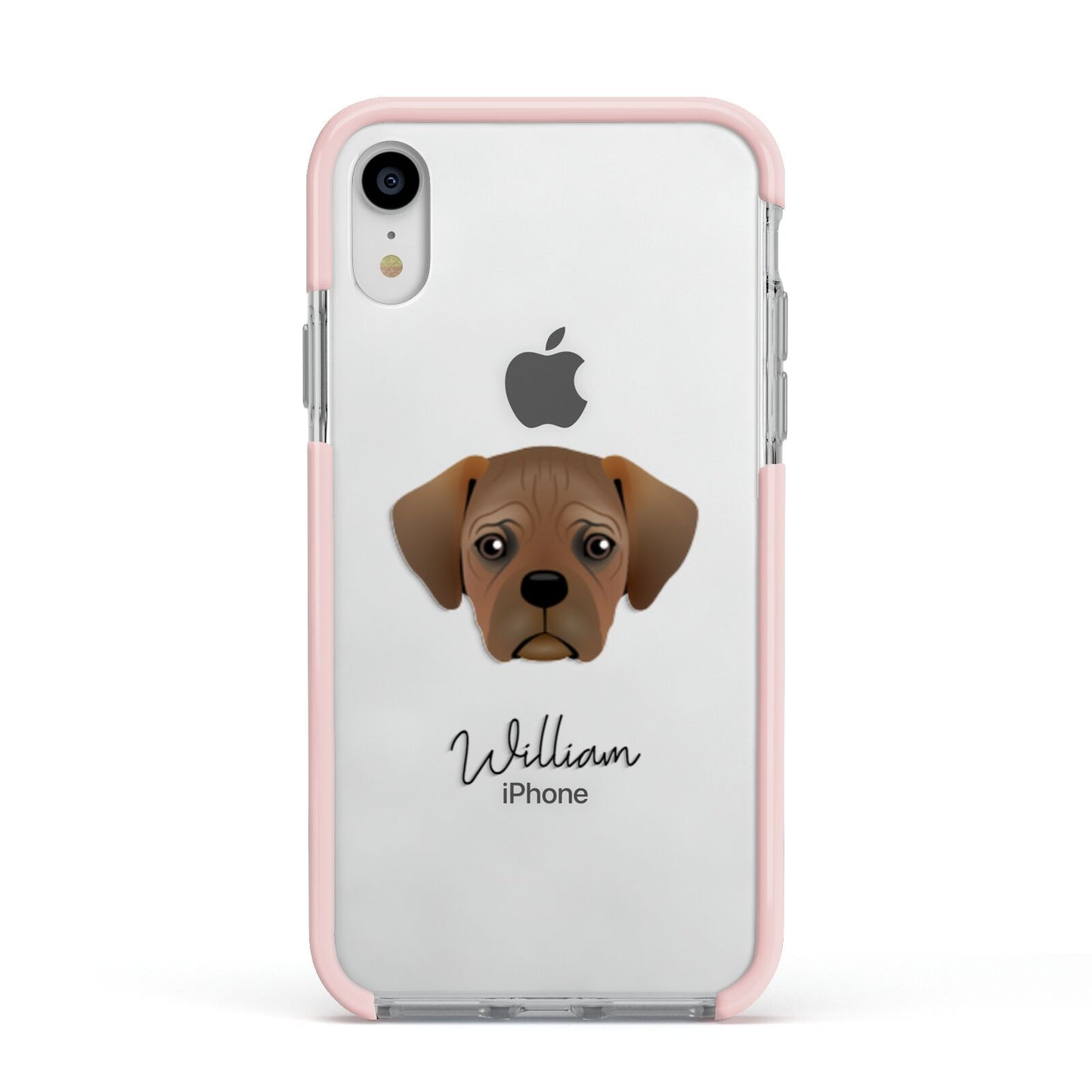 Pugalier Personalised Apple iPhone XR Impact Case Pink Edge on Silver Phone
