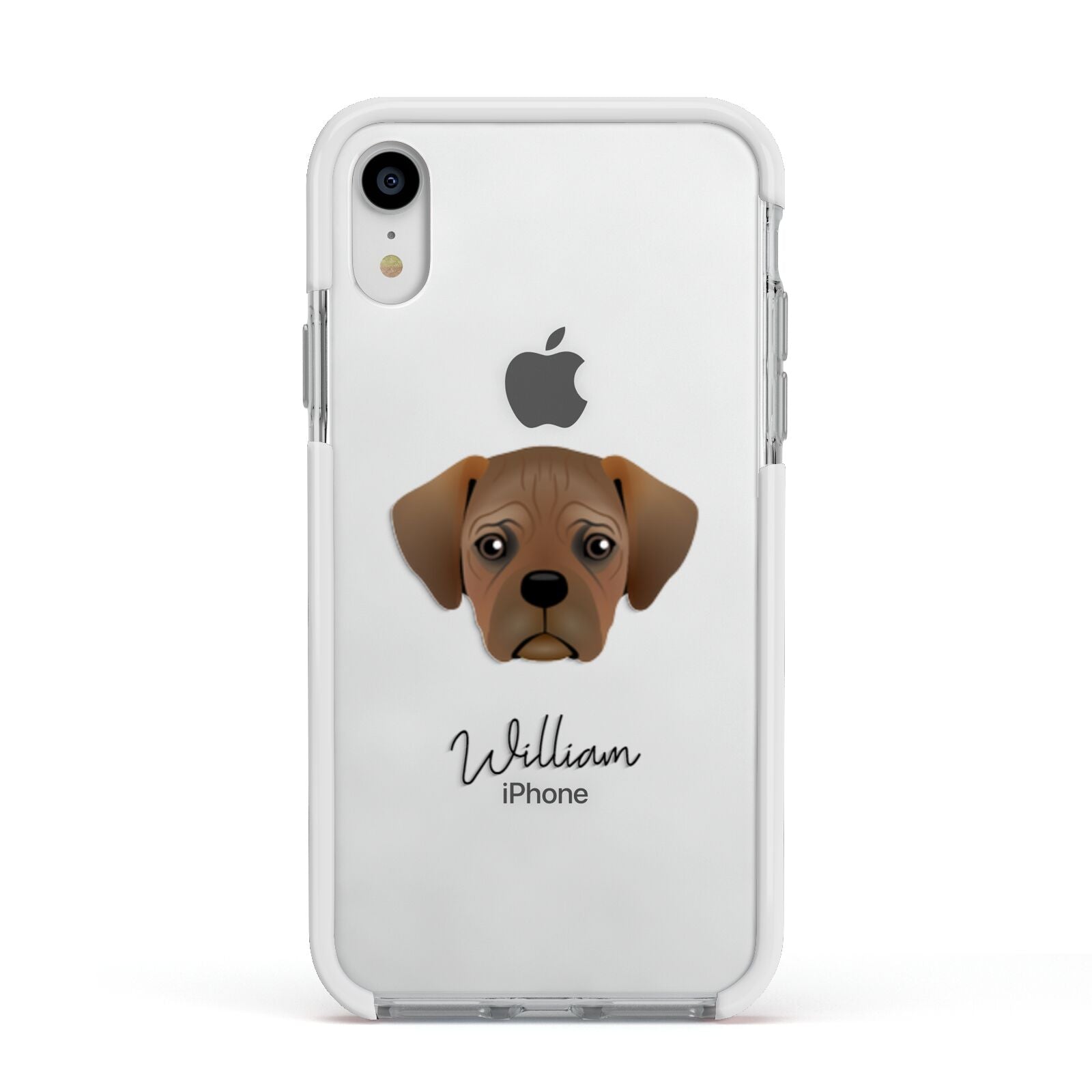 Pugalier Personalised Apple iPhone XR Impact Case White Edge on Silver Phone