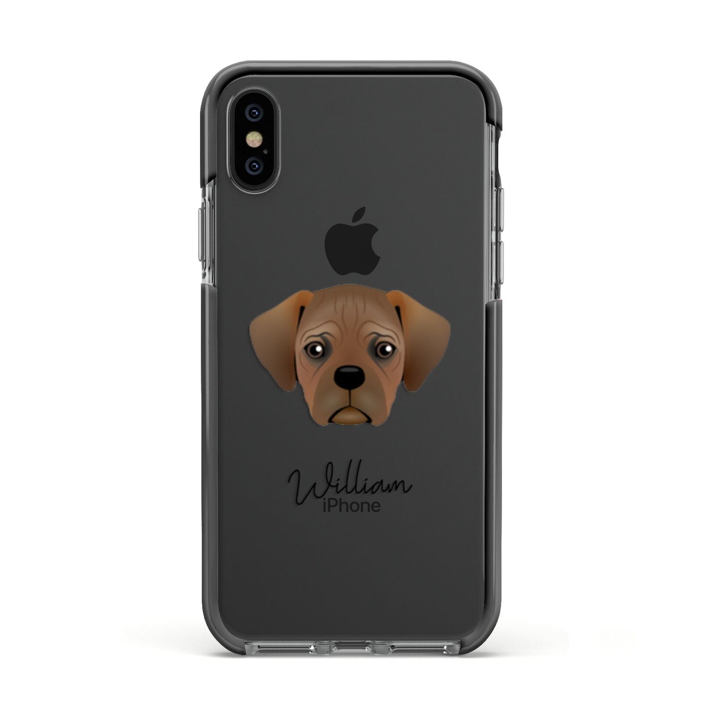 Pugalier Personalised Apple iPhone Xs Impact Case Black Edge on Black Phone